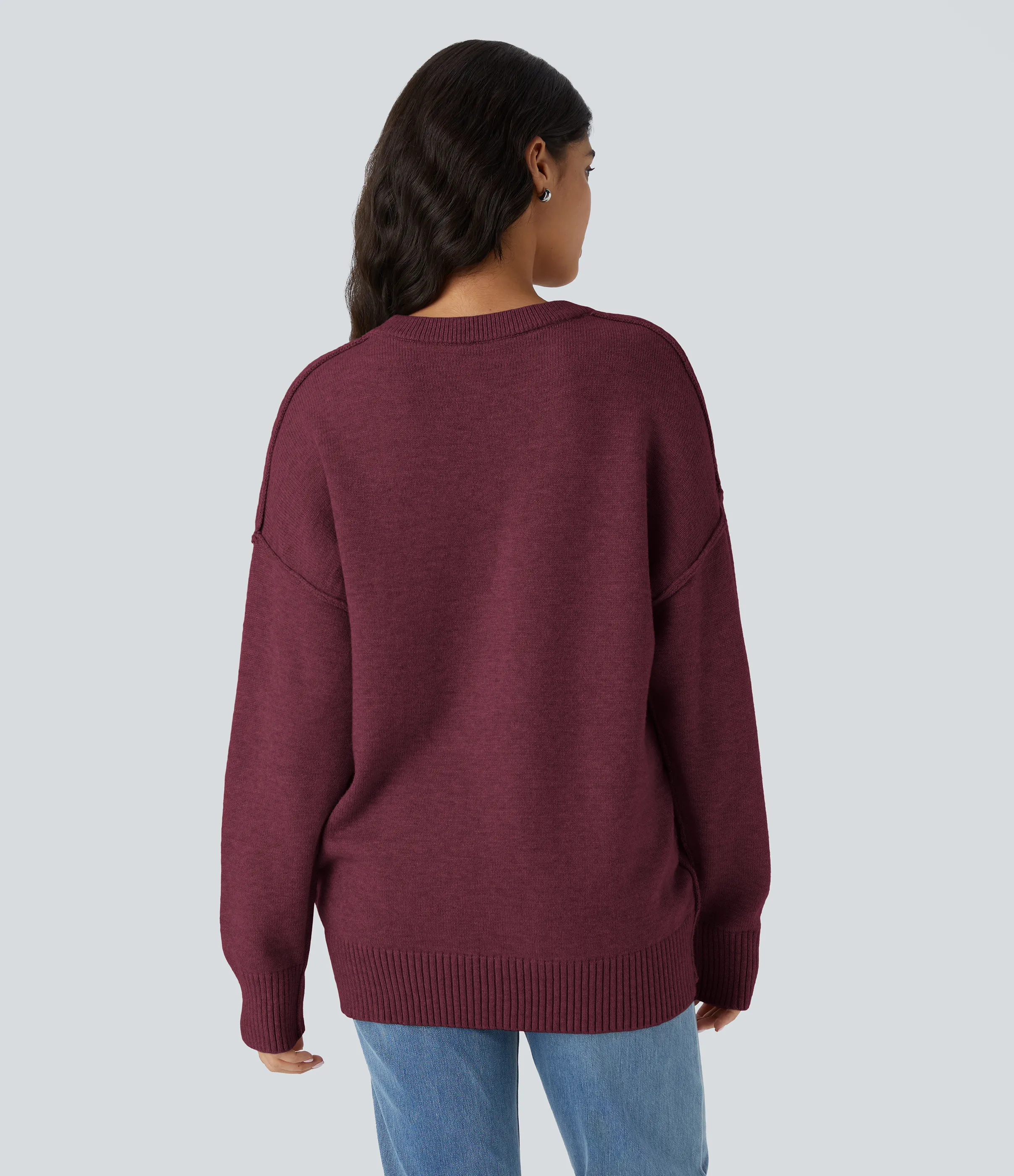 Halara Suéter manga larga hombro caído cuello redondo - Red Violet - S sold by Halara product image thumbnail 3