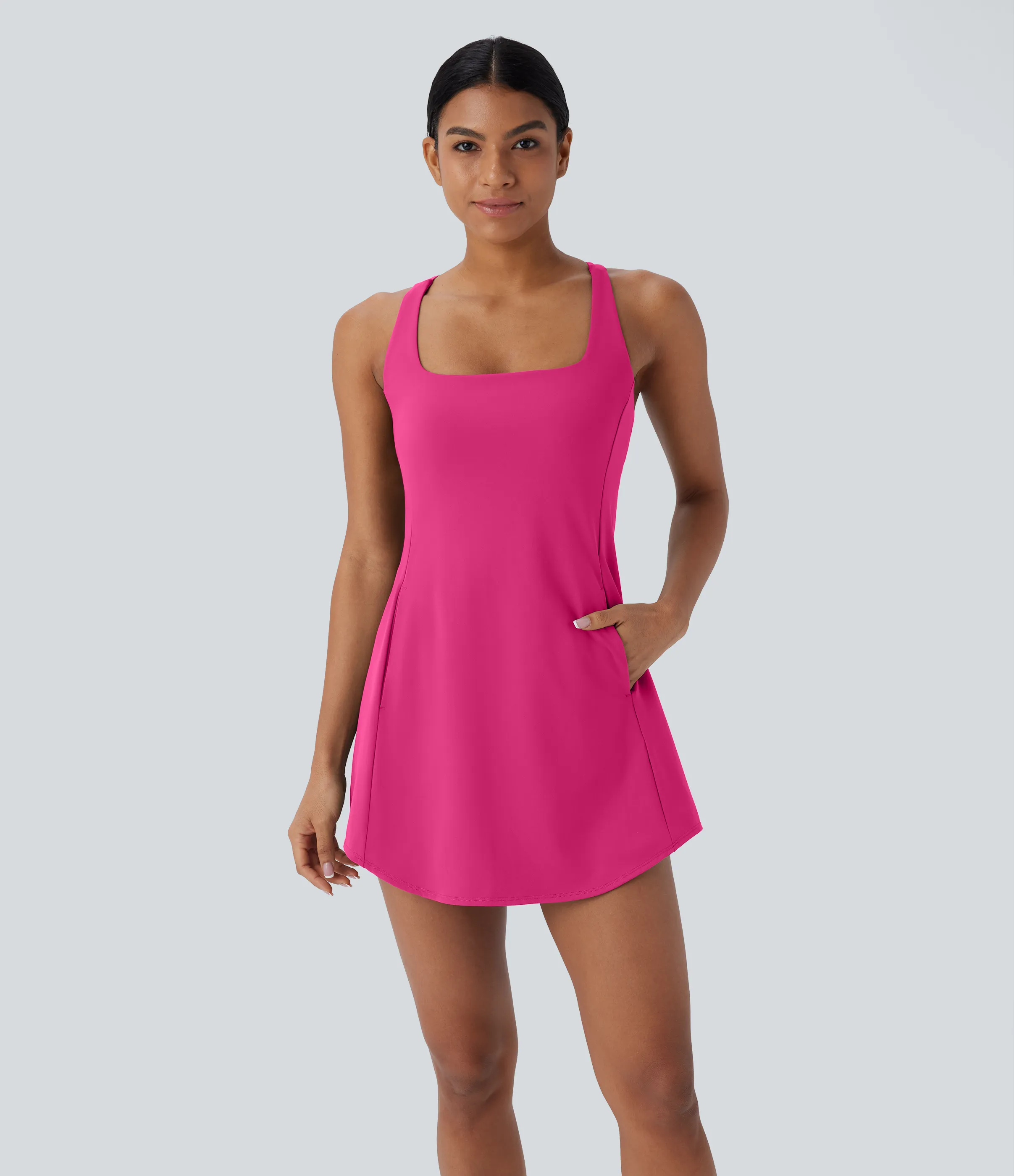 Halara Vestido deportivo mini de yoga SoftlyZero™ Plush afelpado con abertura y bolsillos, 3 piezas en copas D-F - Fuchsia Purple - M sold by Halara product image thumbnail 3