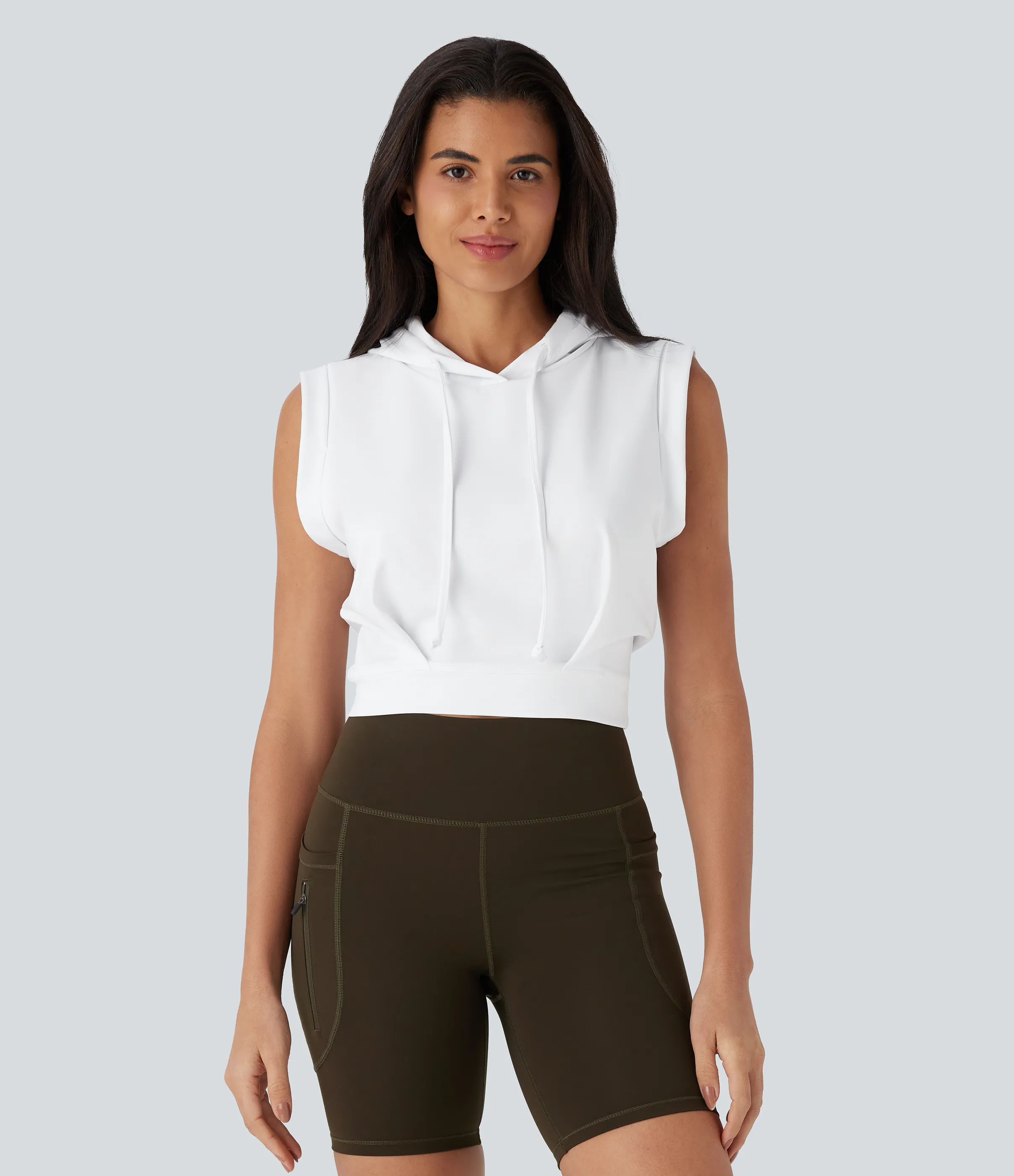 Halara Top corto capucha manga corta cordón ajustable - White - XL sold by Halara product image thumbnail 2