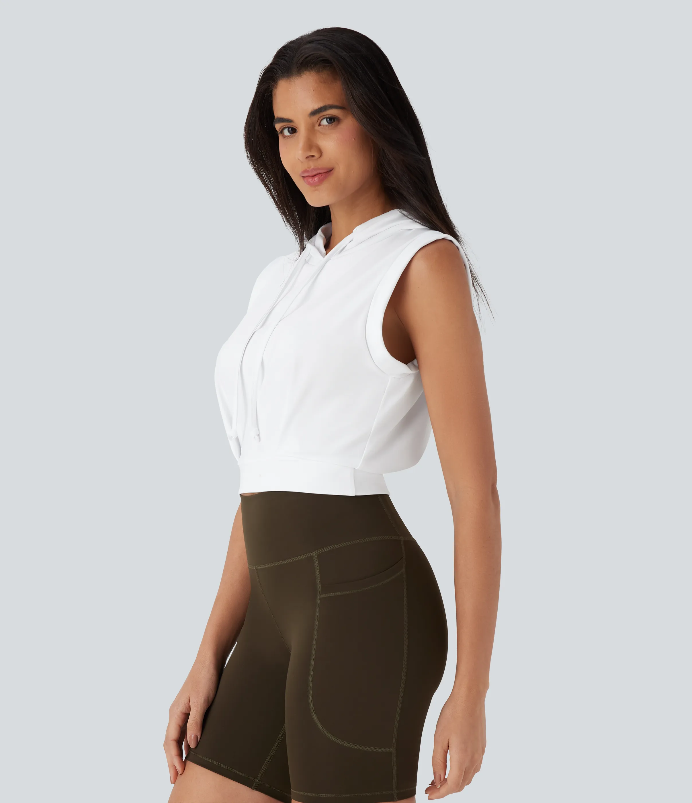 Halara Top corto capucha manga corta cordón ajustable - White - XL sold by Halara product image thumbnail 4