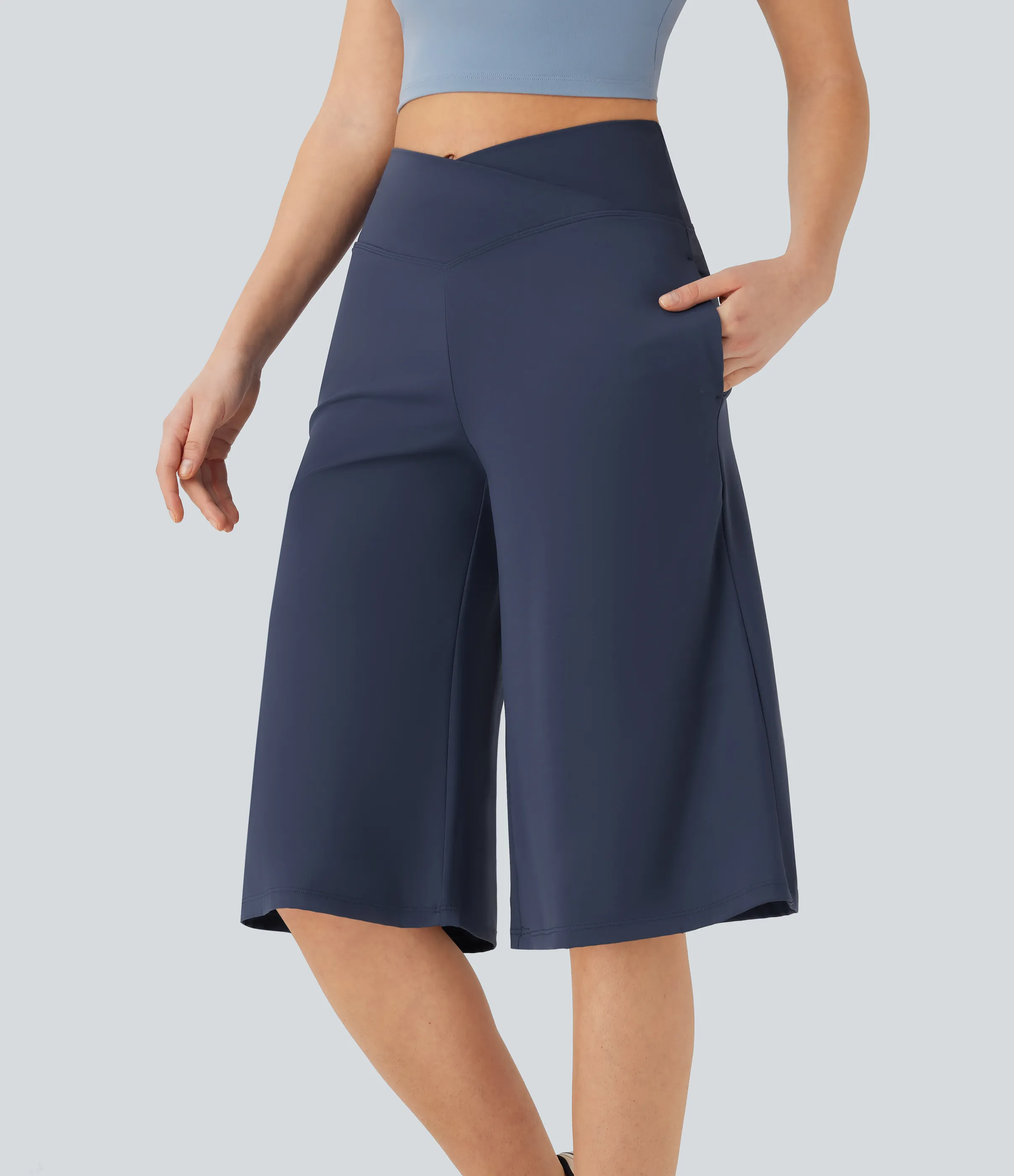 Halara Pantalones de yoga Softlyzero™ Airy de tiro alto cruzado con bolsillos en tacto frío - Mood Indigo - M sold by Halara