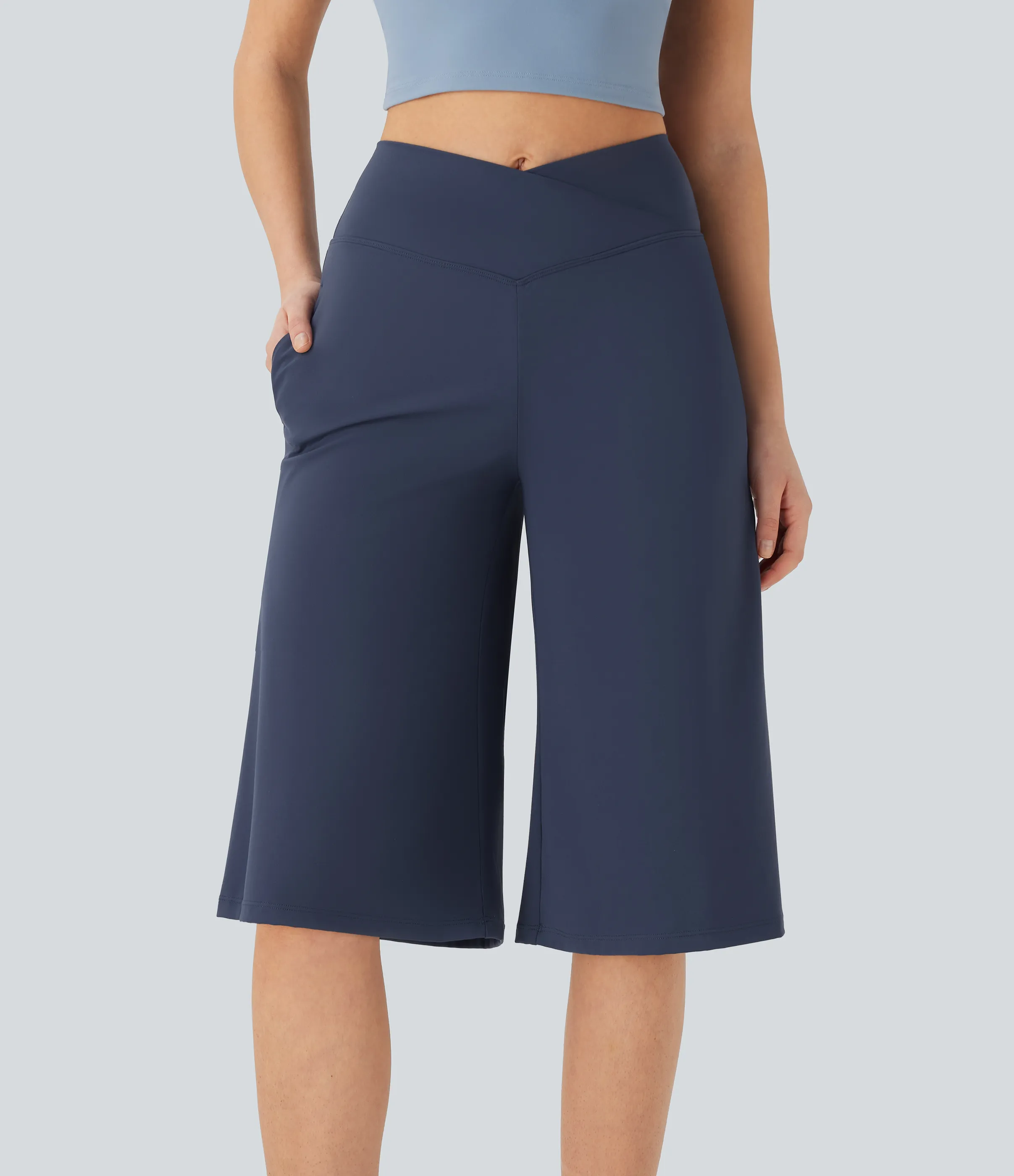 Halara Pantalones de yoga Softlyzero™ Airy de tiro alto cruzado con bolsillos en tacto frío - Mood Indigo - M sold by Halara product image thumbnail 4