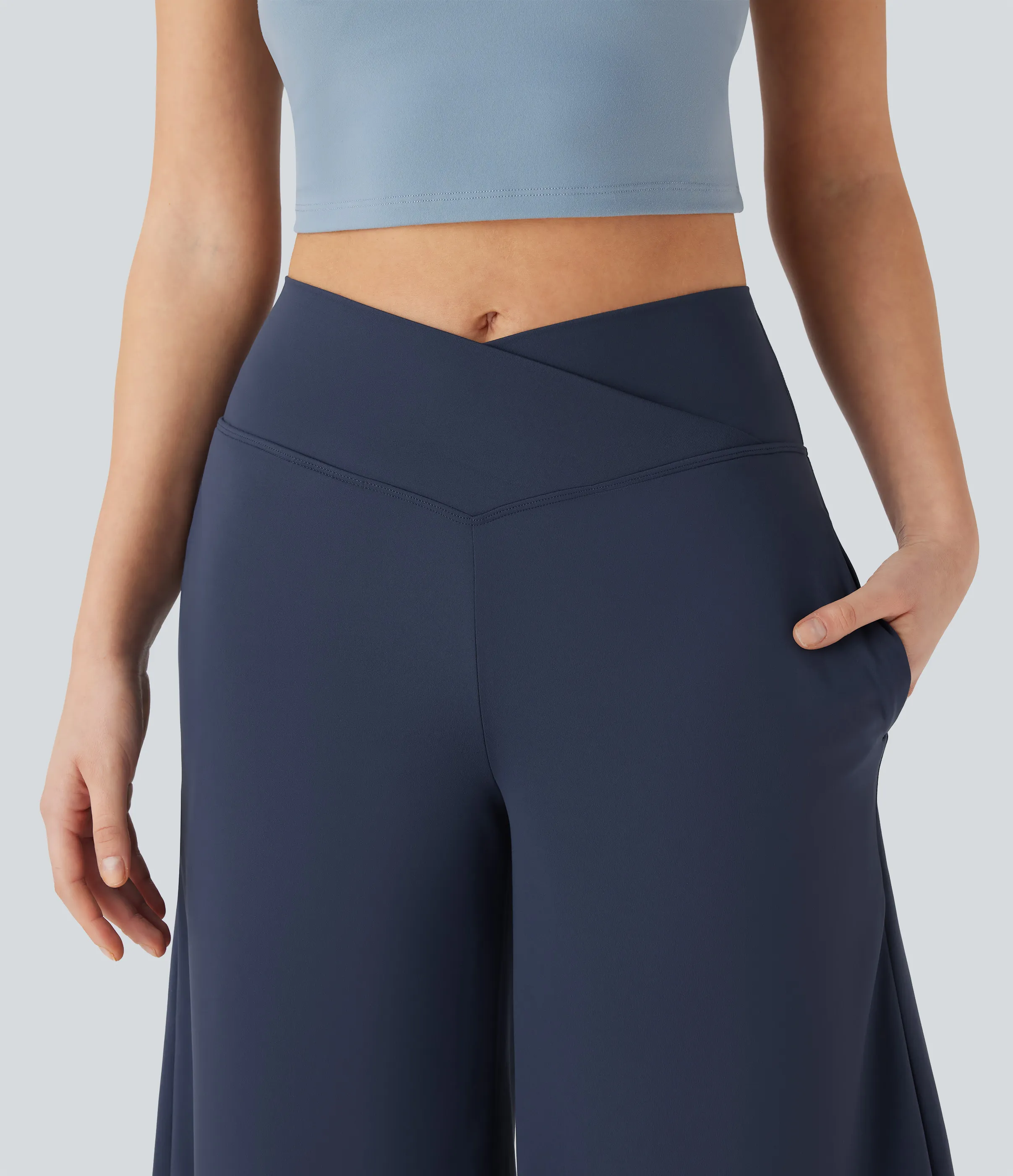 Halara Pantalones de yoga Softlyzero™ Airy de tiro alto cruzado con bolsillos en tacto frío - Mood Indigo - M sold by Halara product image thumbnail 5