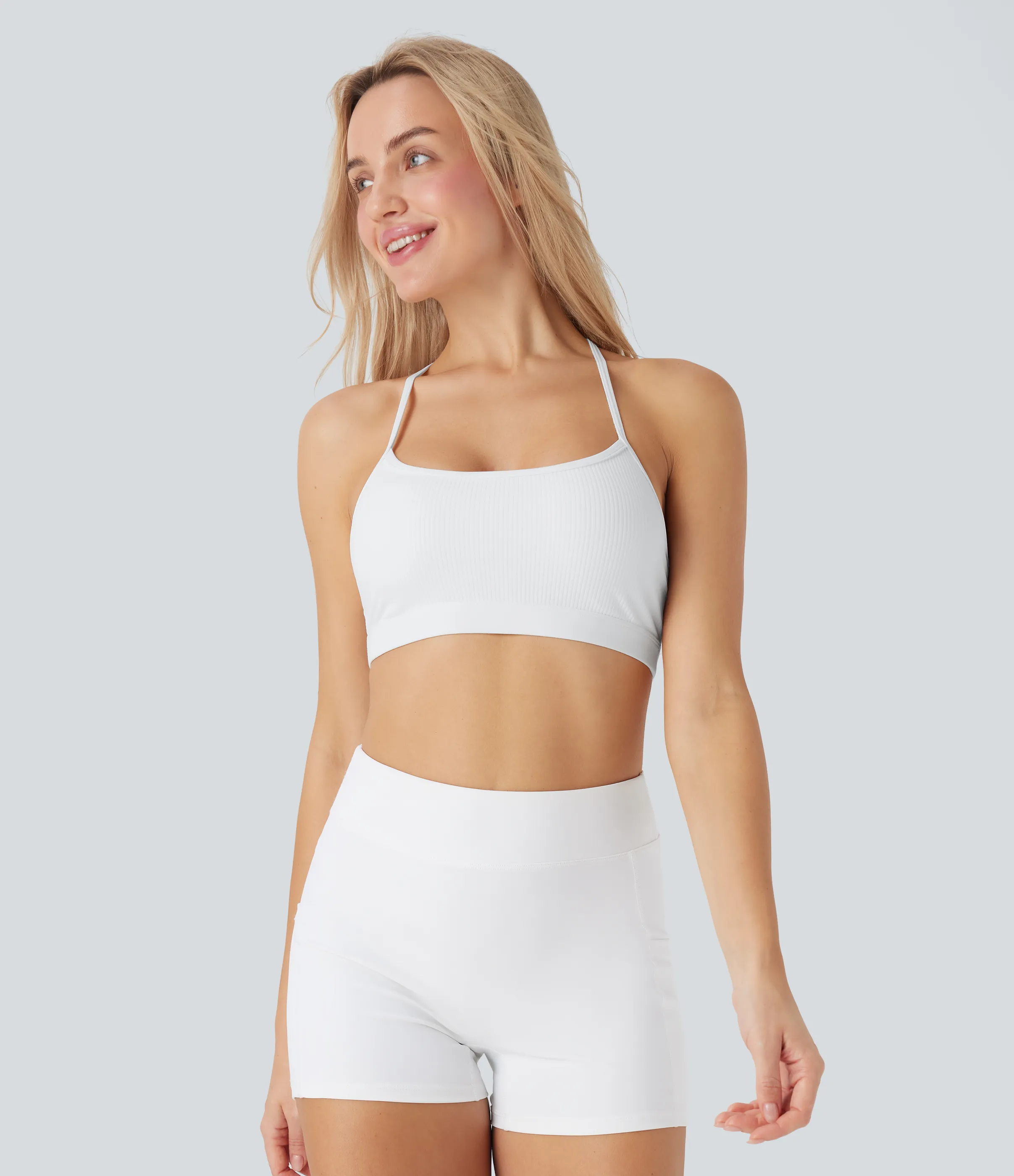 Halara Brasier deportivo acanalado para yoga de sujeción baja con abertura en copas A-C - White - M sold by Halara product image thumbnail 3