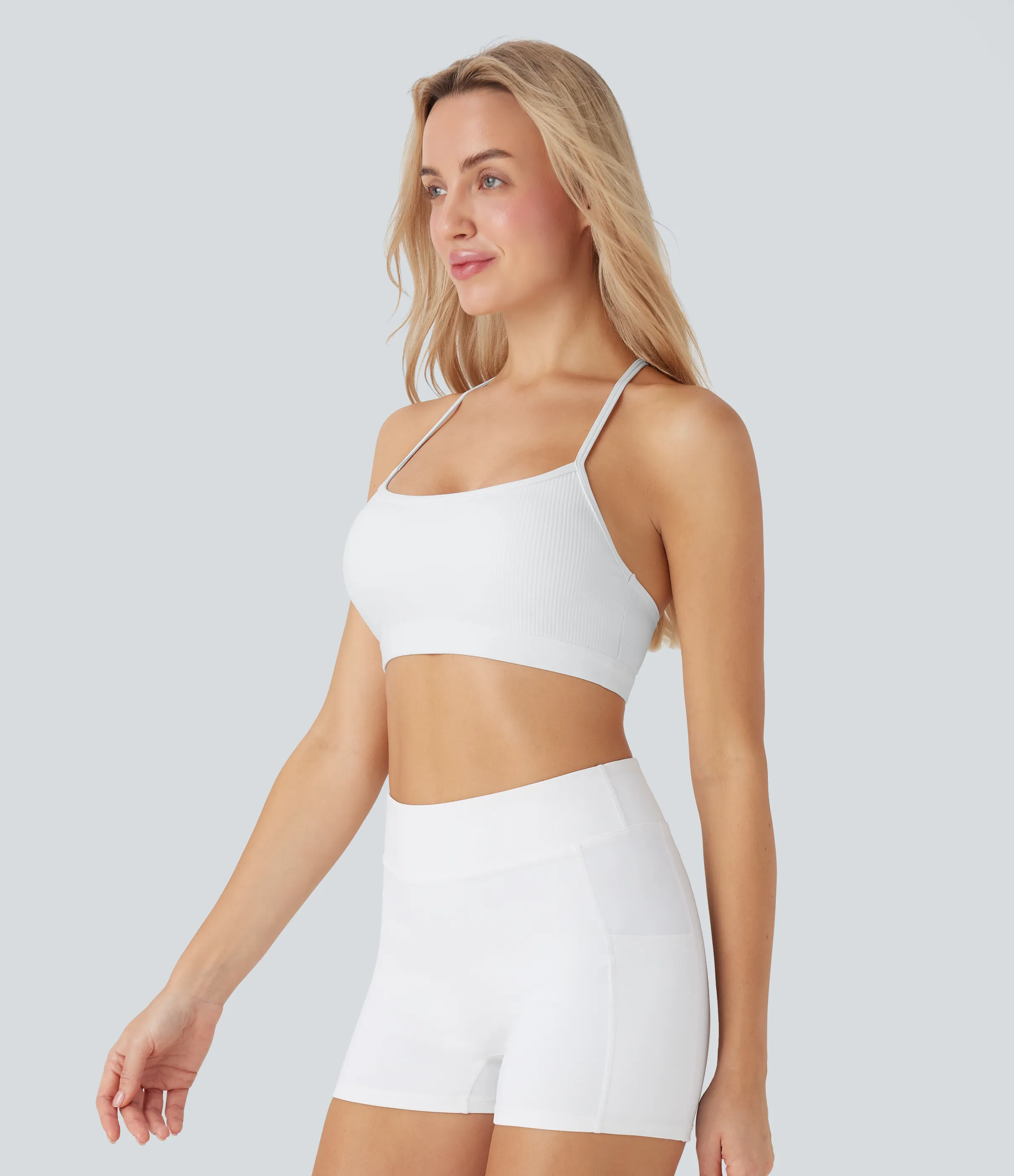 Halara Brasier deportivo acanalado para yoga de sujeción baja con abertura en copas A-C - White - M sold by Halara product image thumbnail 4