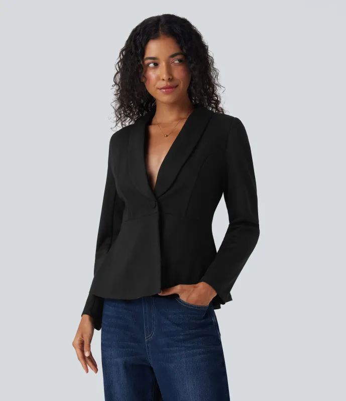 Halara Blazer de oficina de manga larga con cuello tipo chal - Black - L sold by Halara