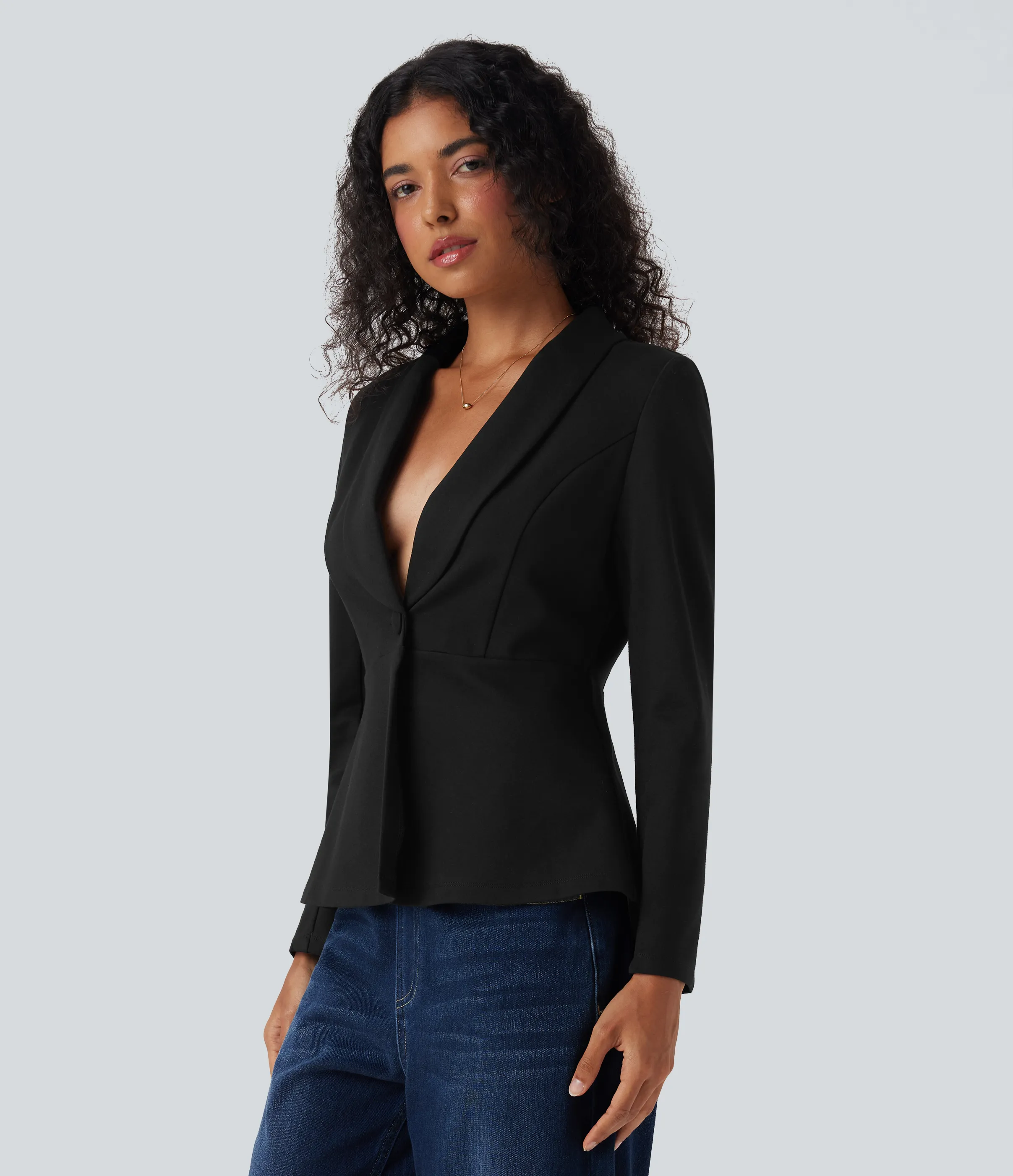 Halara Blazer de oficina de manga larga con cuello tipo chal - Black - L sold by Halara product image thumbnail 4