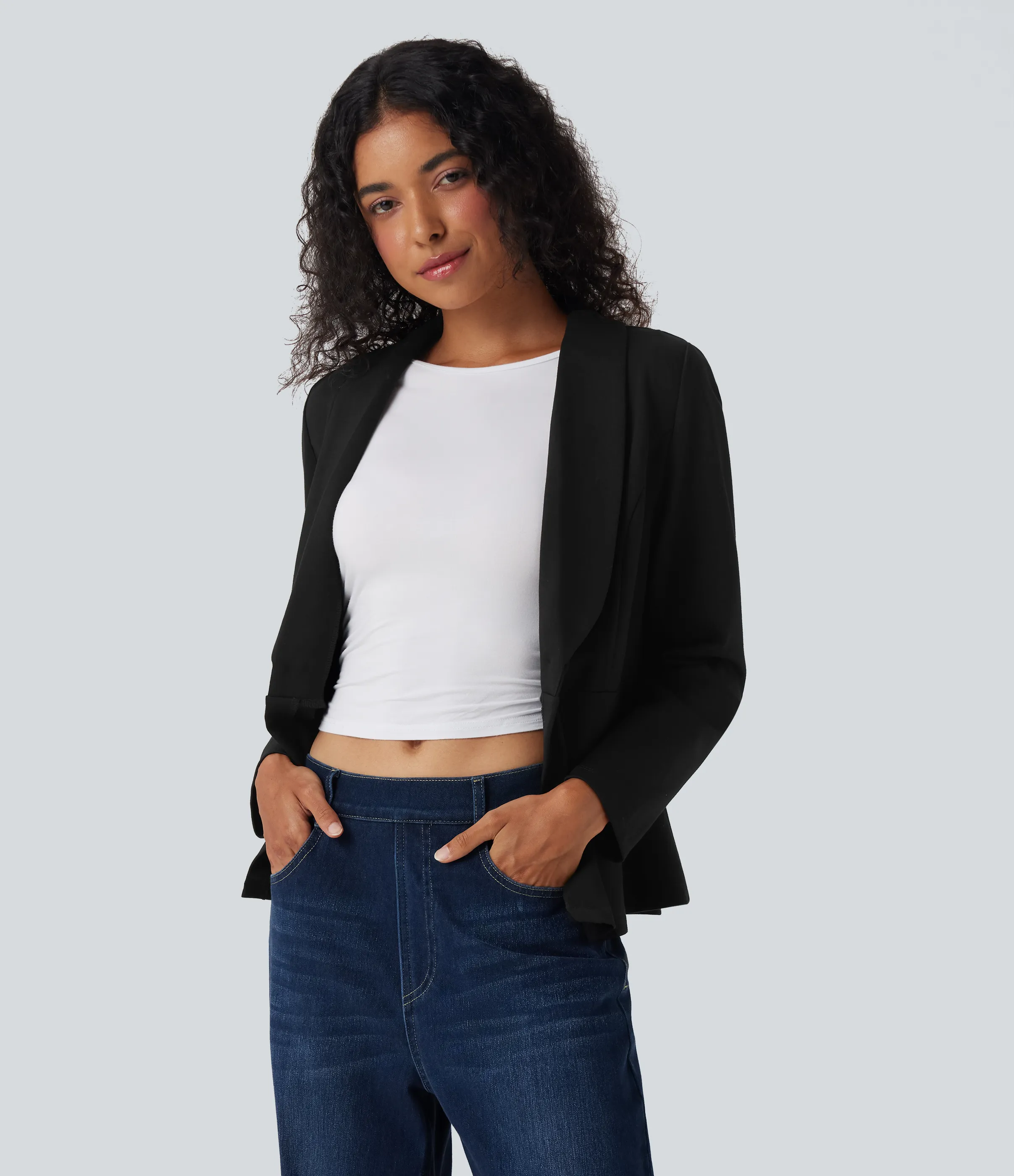 Halara Blazer de oficina de manga larga con cuello tipo chal - Black - L sold by Halara product image thumbnail 5