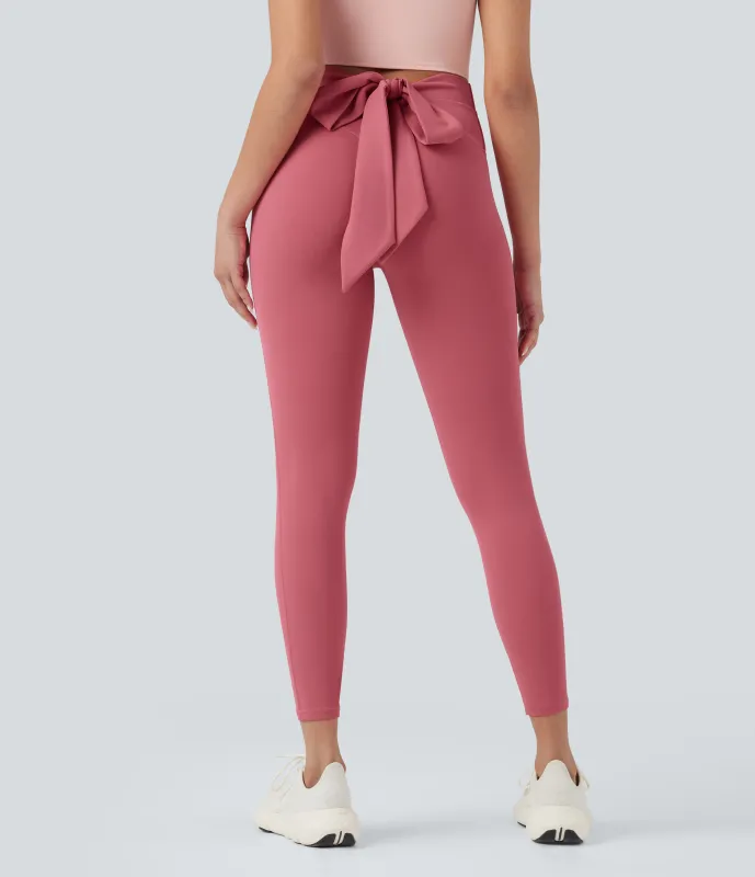 Halara Leggings de yoga SoftlyZero™ de tiro alto con lazo en la espalda y fruncido de 7/8 - UPF50+ - Begonia Rouge - XL(7/8) made by Halara