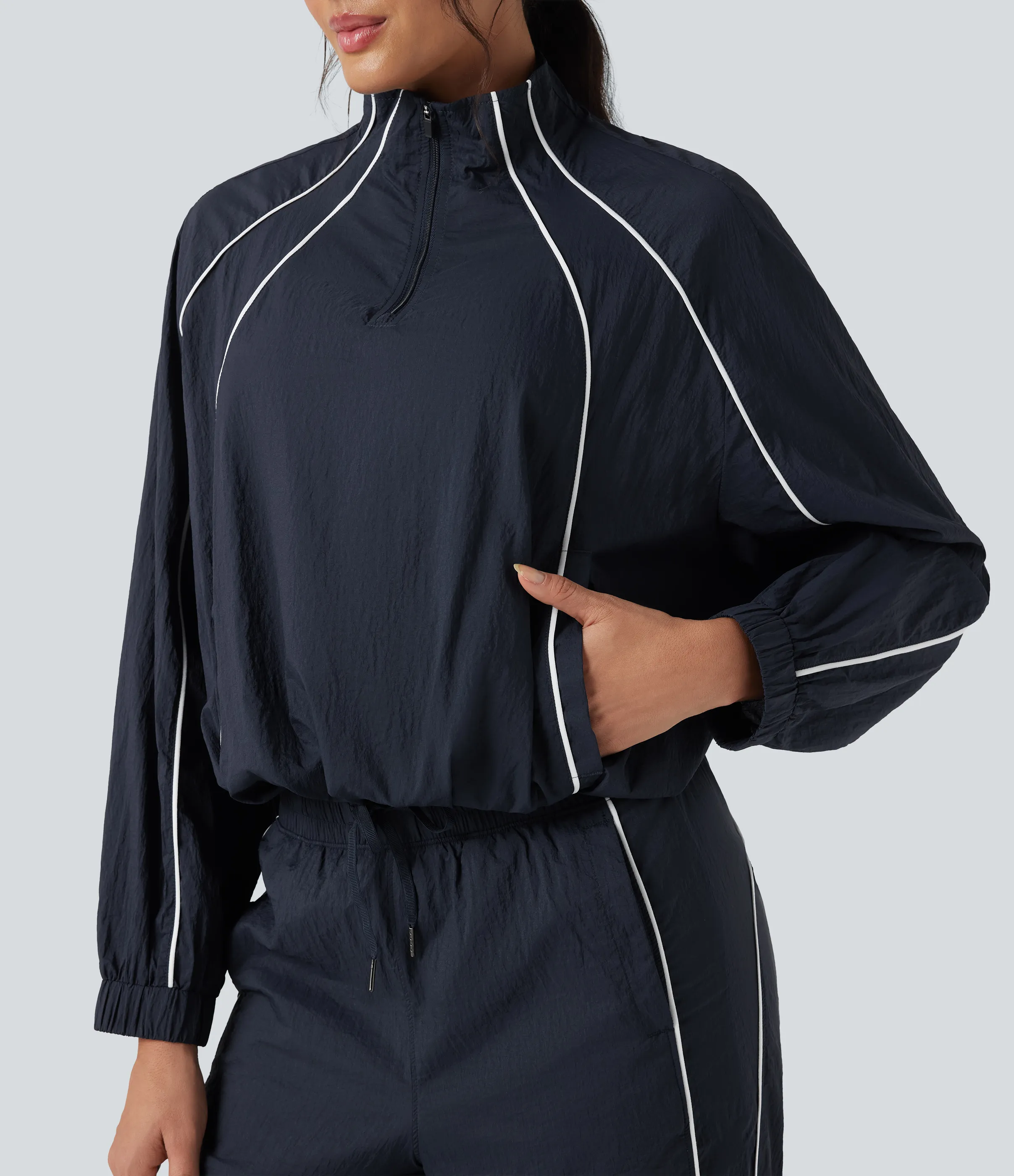 Halara Chaqueta de senderismo oversize ligera y duradera repelente al agua con media cremallera y bloques de color - After Midnight - L sold by Halara product image thumbnail 5