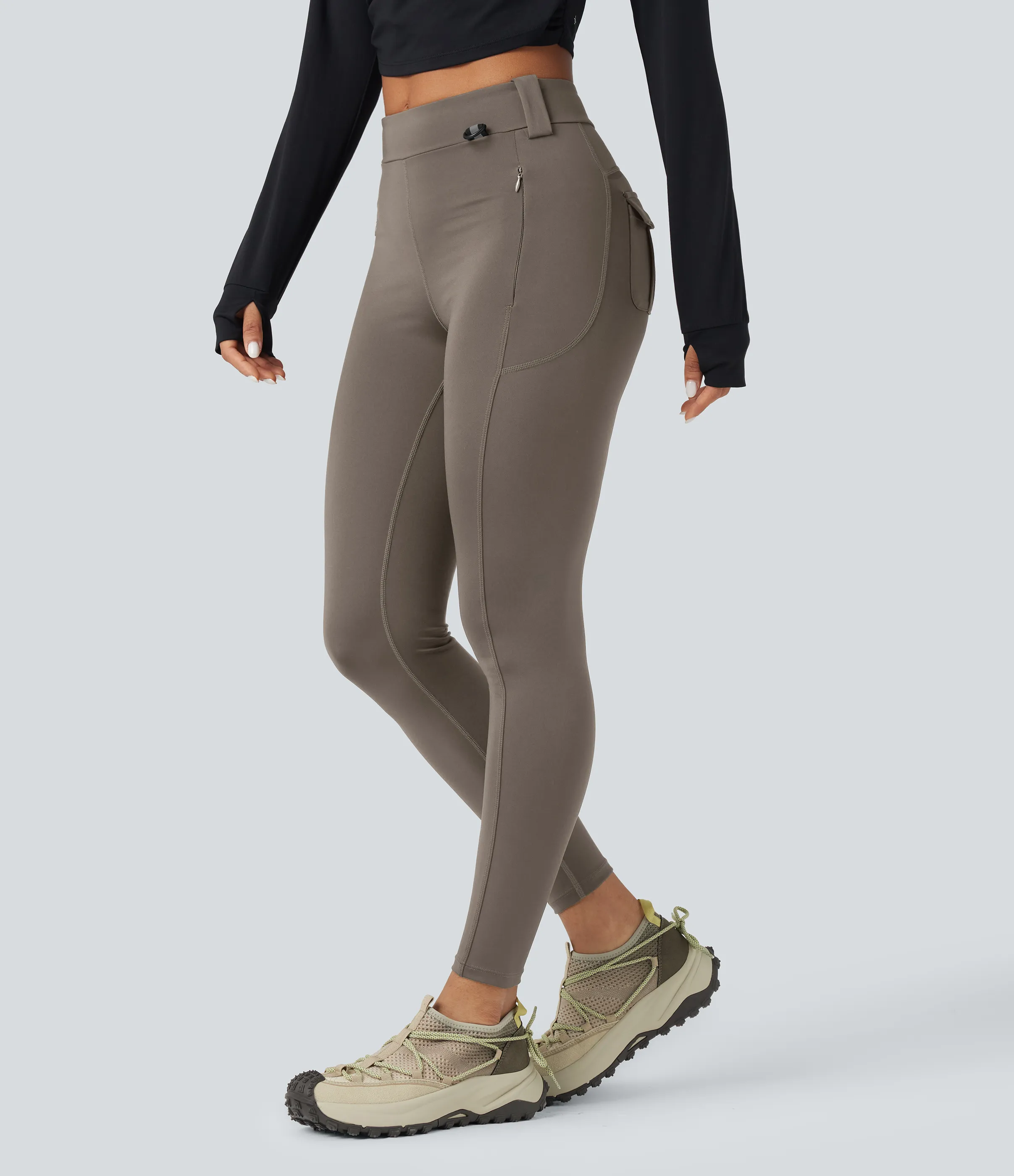 Halara Leggings cargo de senderismo de tiro medio resistentes al desgaste con bolsillos - Walnut - S(7/8) sold by Halara product image thumbnail 4
