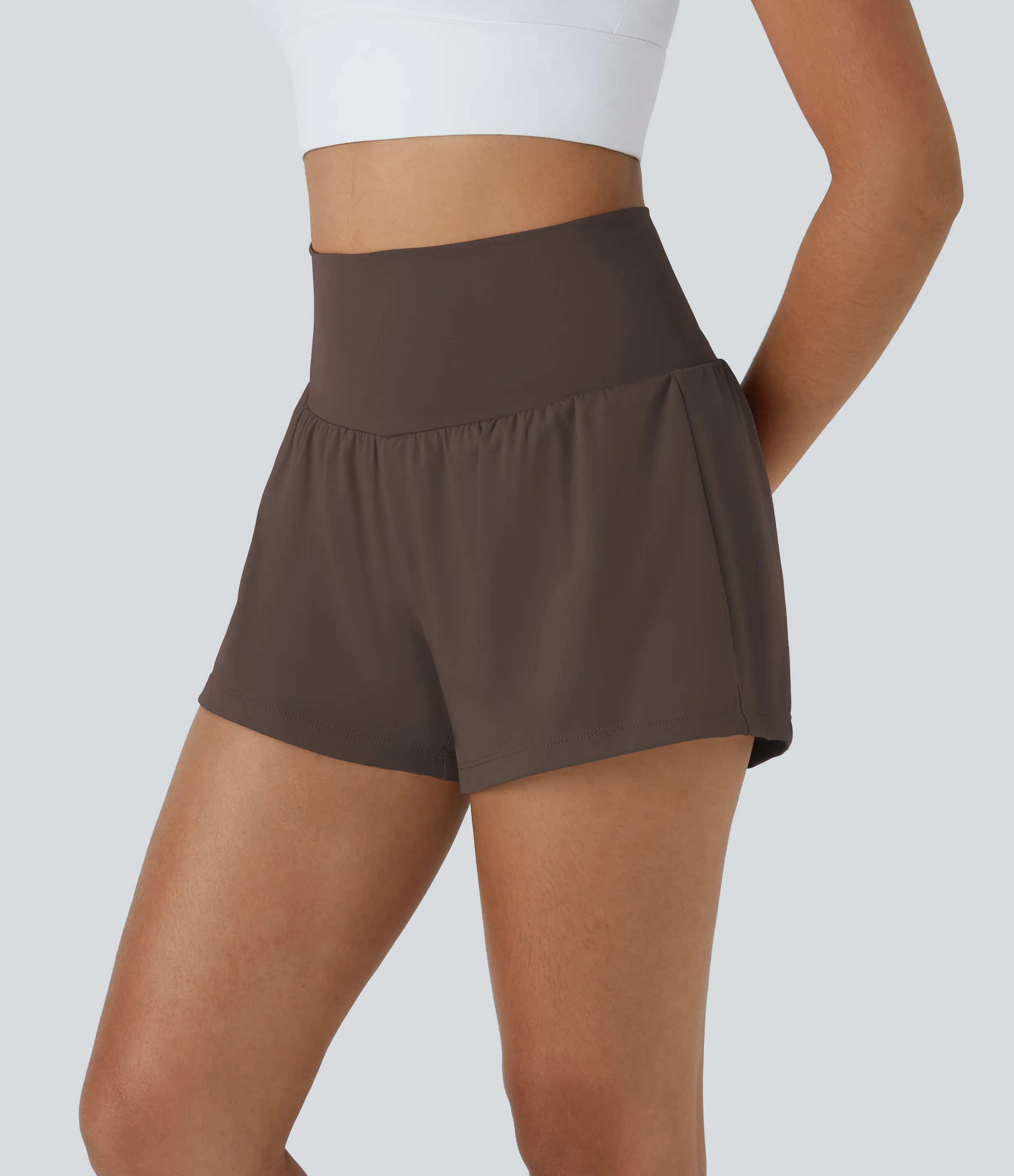 Halara Pantalón corto yoga 2 en 1 tiro alto bolsillo trasero lateral oculto 7.5cm - Chocolate Martini - S sold by Halara product image thumbnail 4