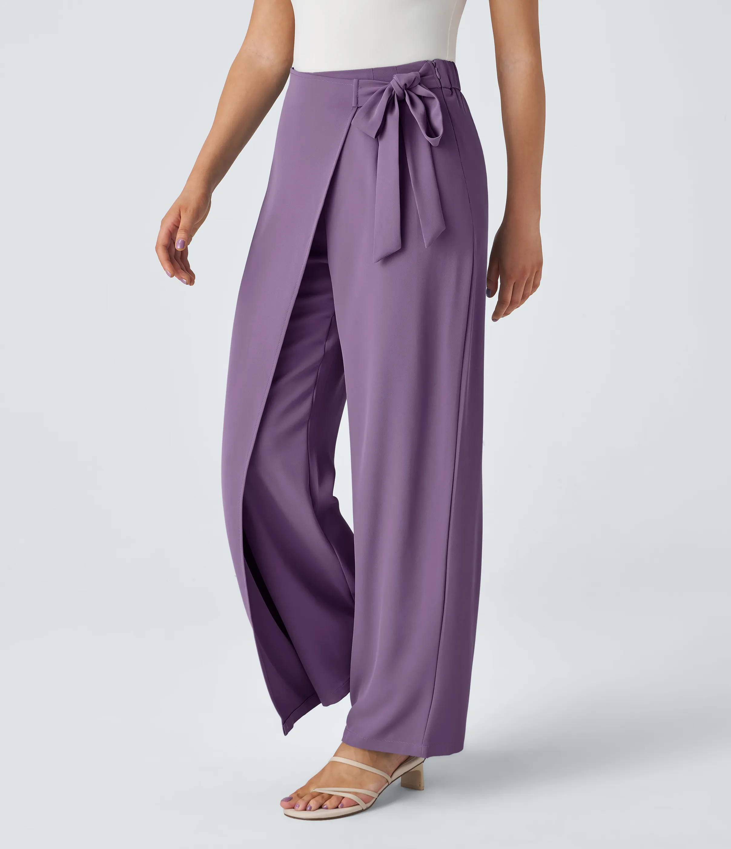 Halara Pantalón oficina pierna ancha cremallera invisible tiro alto lazo lateral - Sandalwood Violet - XS(regular) sold by Halara product image thumbnail 4