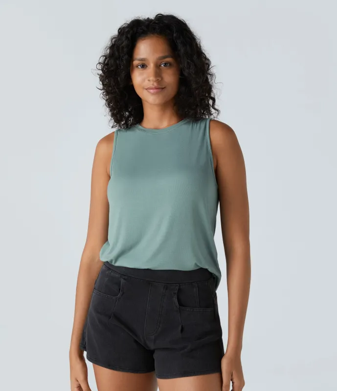 Halara Camiseta sin mangas básica cuello redondo acanalado - Clear Green - S made by Halara