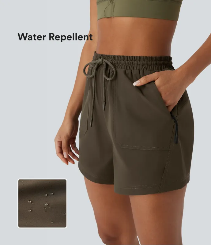 Halara Shorts de senderismo de tiro alto impermeables con cordón, cremallera y bolsillos laterales - Deep Sage - S made by Halara