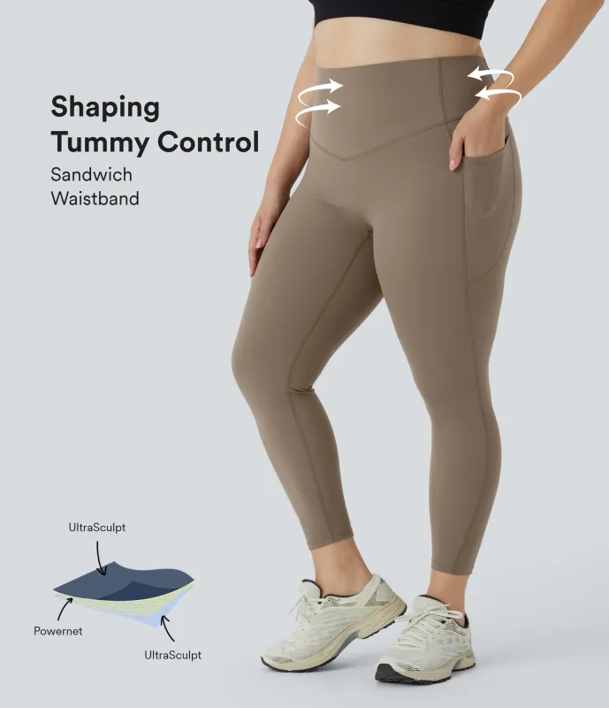Halara Leggings SoCinched talla grande entrenamiento bolsillo lateral moldeador abdomen tiro alto - Dawn Brown - 1X(full_length) made by Halara