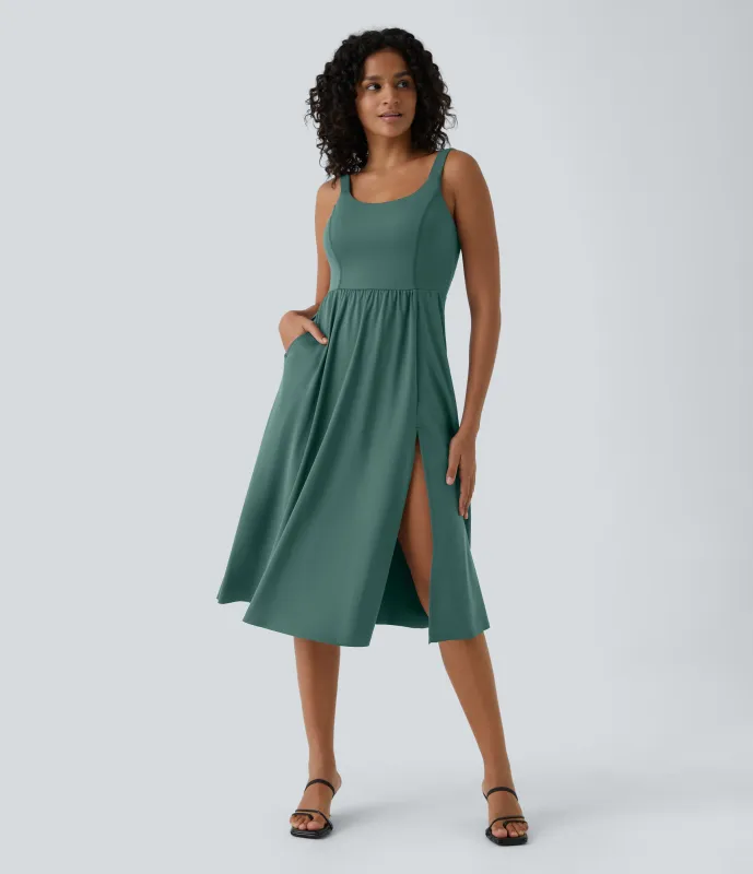 Halara Vestido casual midi con relleno en copas D-F - Blue Spruce - M made by Halara