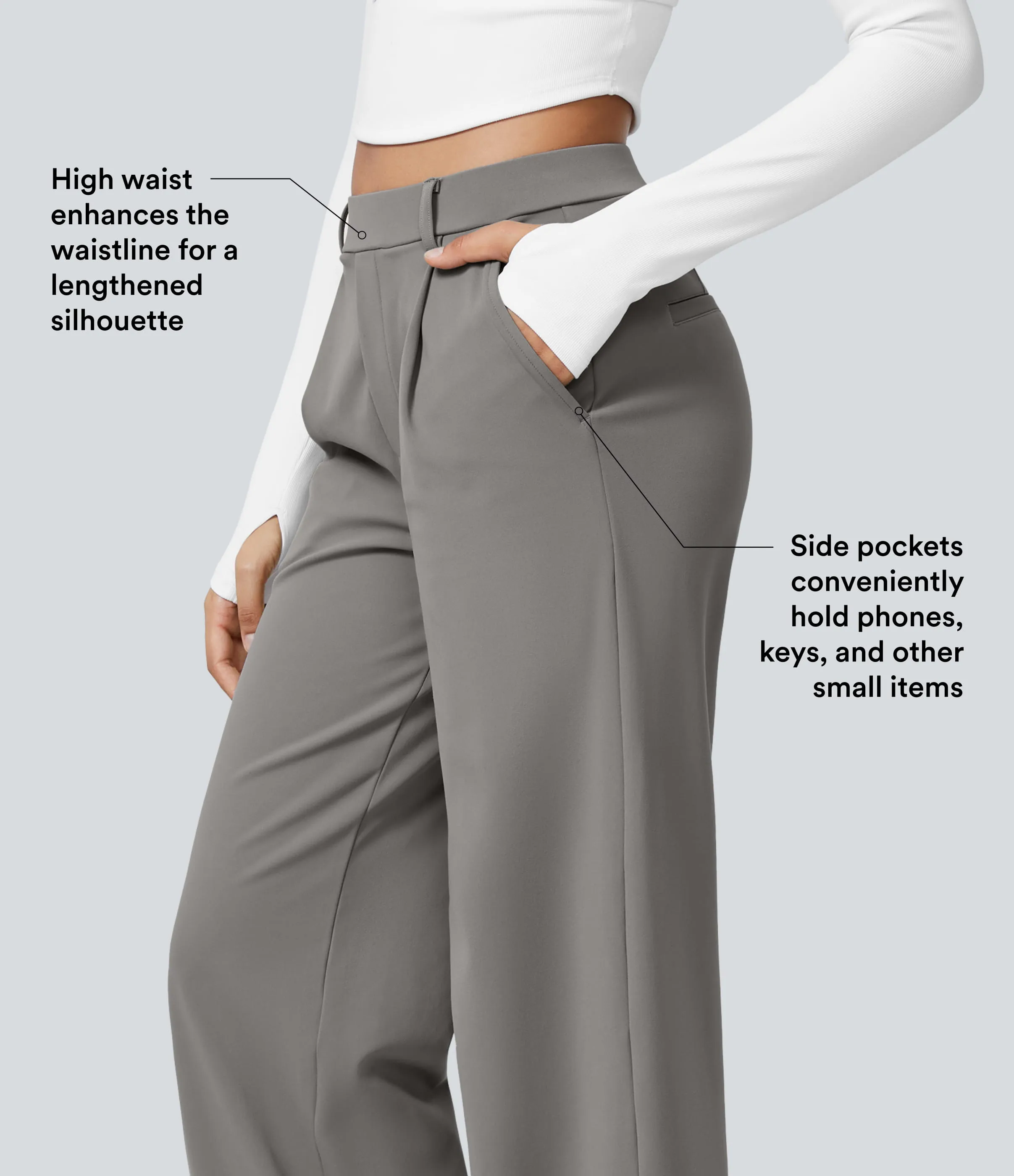 Halara Pantalón oficina pierna recta bolsillo lateral tiro alto pliegue - Silent Storm - M(ultratall) sold by Halara product image thumbnail 4