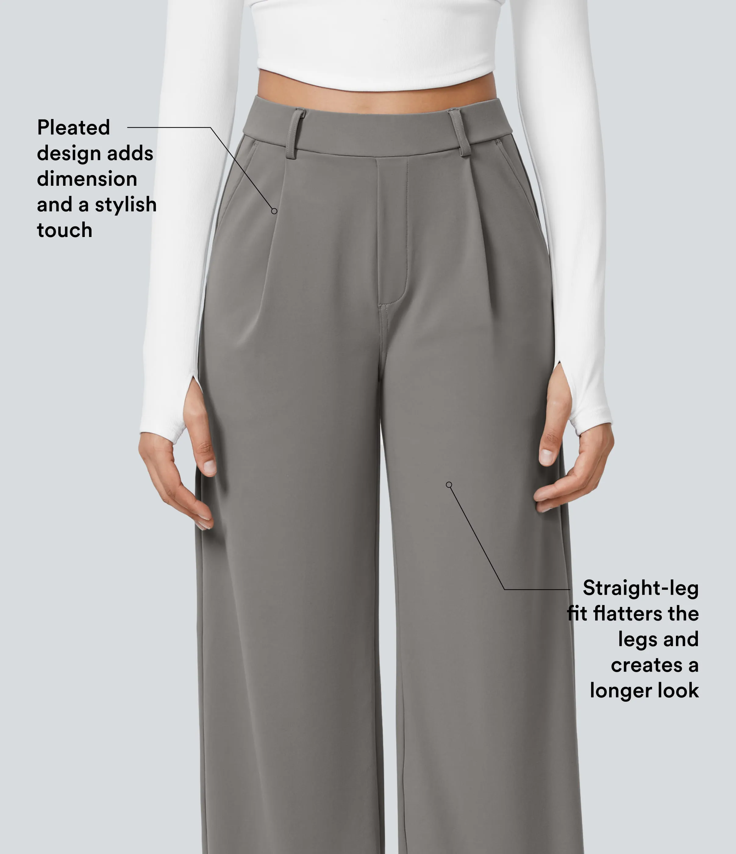 Halara Pantalón oficina pierna recta bolsillo lateral tiro alto pliegue - Silent Storm - M(ultratall) sold by Halara product image thumbnail 5