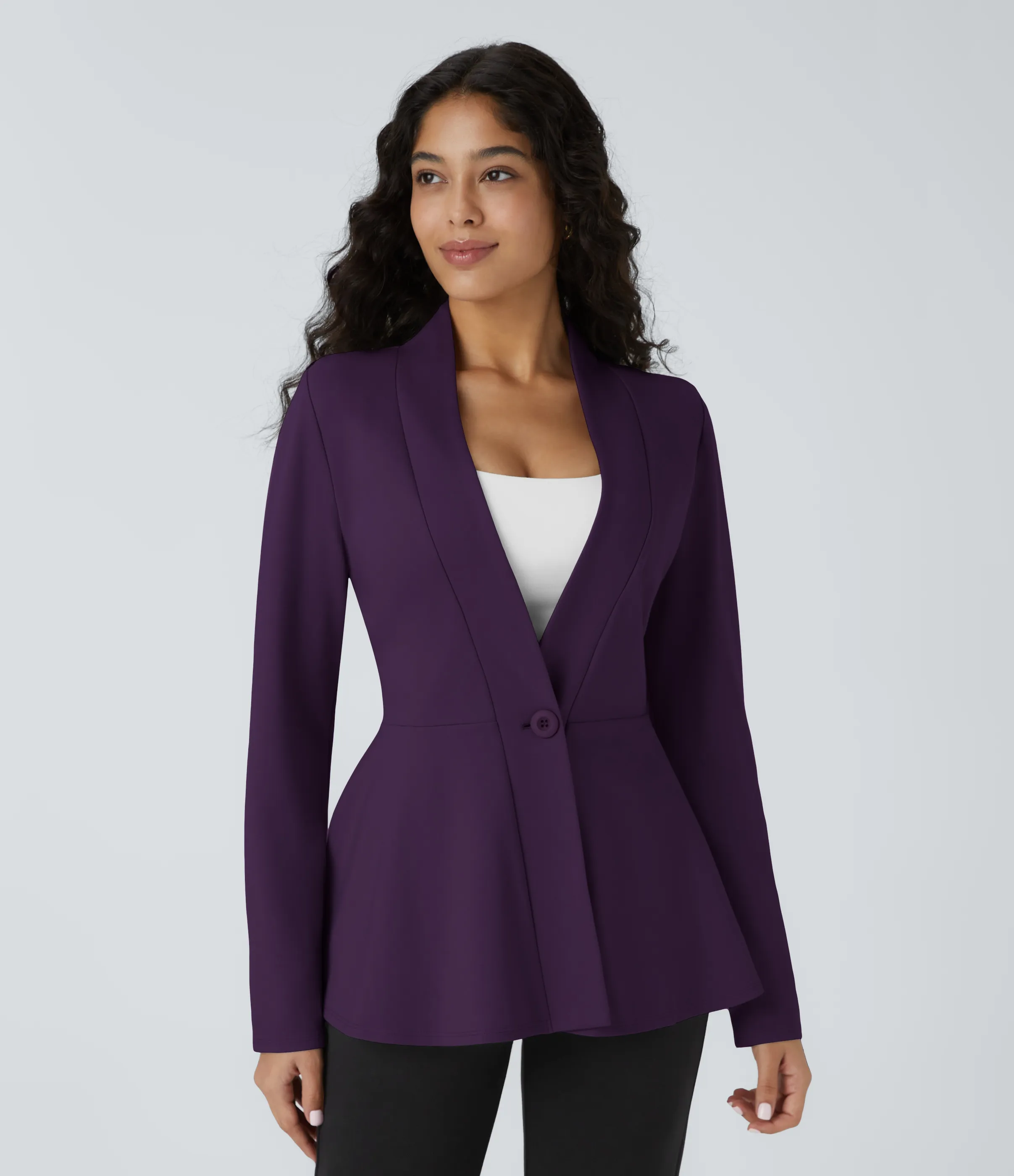 Halara Chaqueta peplum oficina cuello V botón delantera - Blackberry Cordial - L sold by Halara product image thumbnail 4