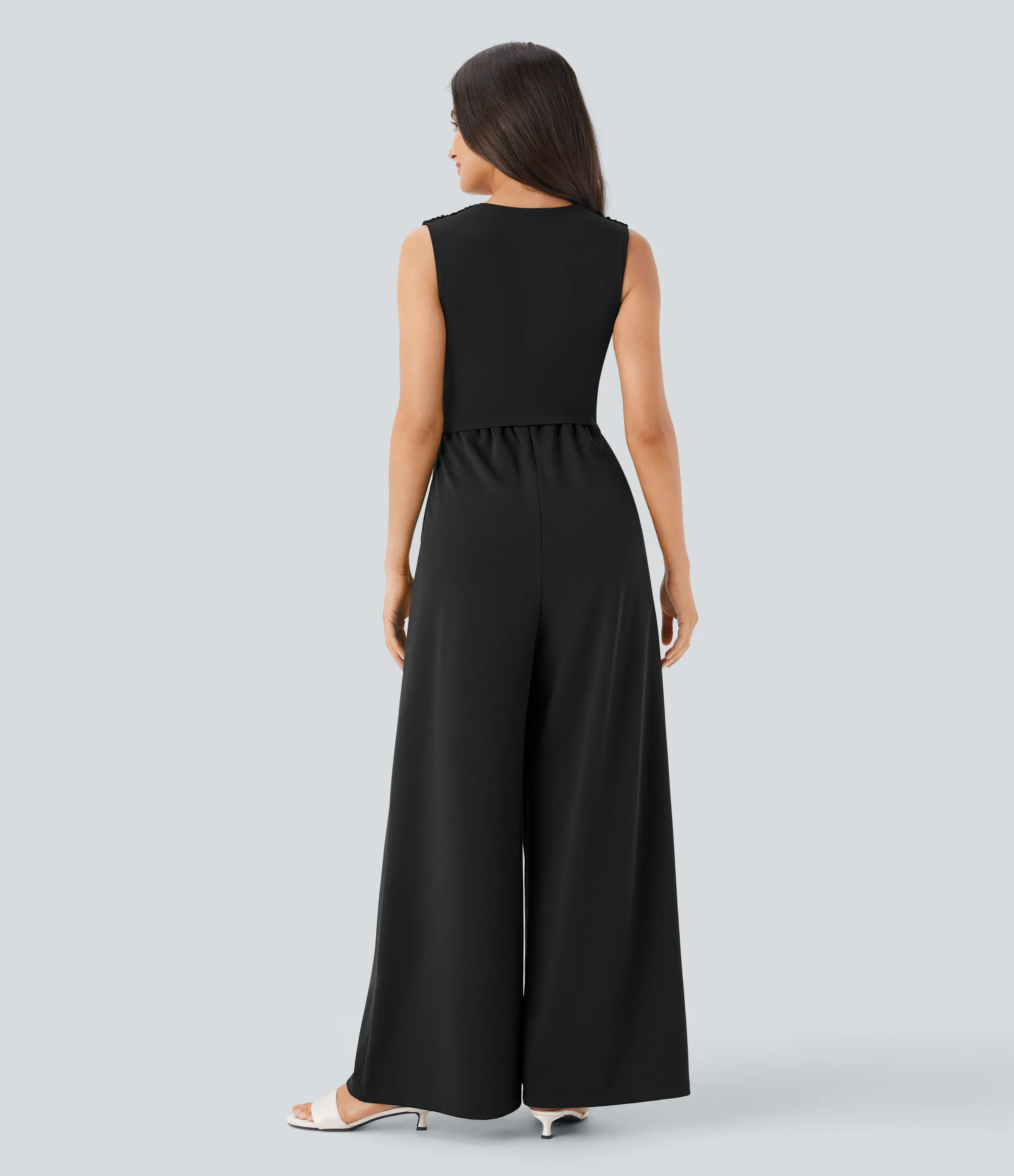 Halara Mono fiesta cuello V sin mangas fruncido lateral cremallera invisible - Easy Peezy - Black - M(tall) sold by Halara product image thumbnail 3