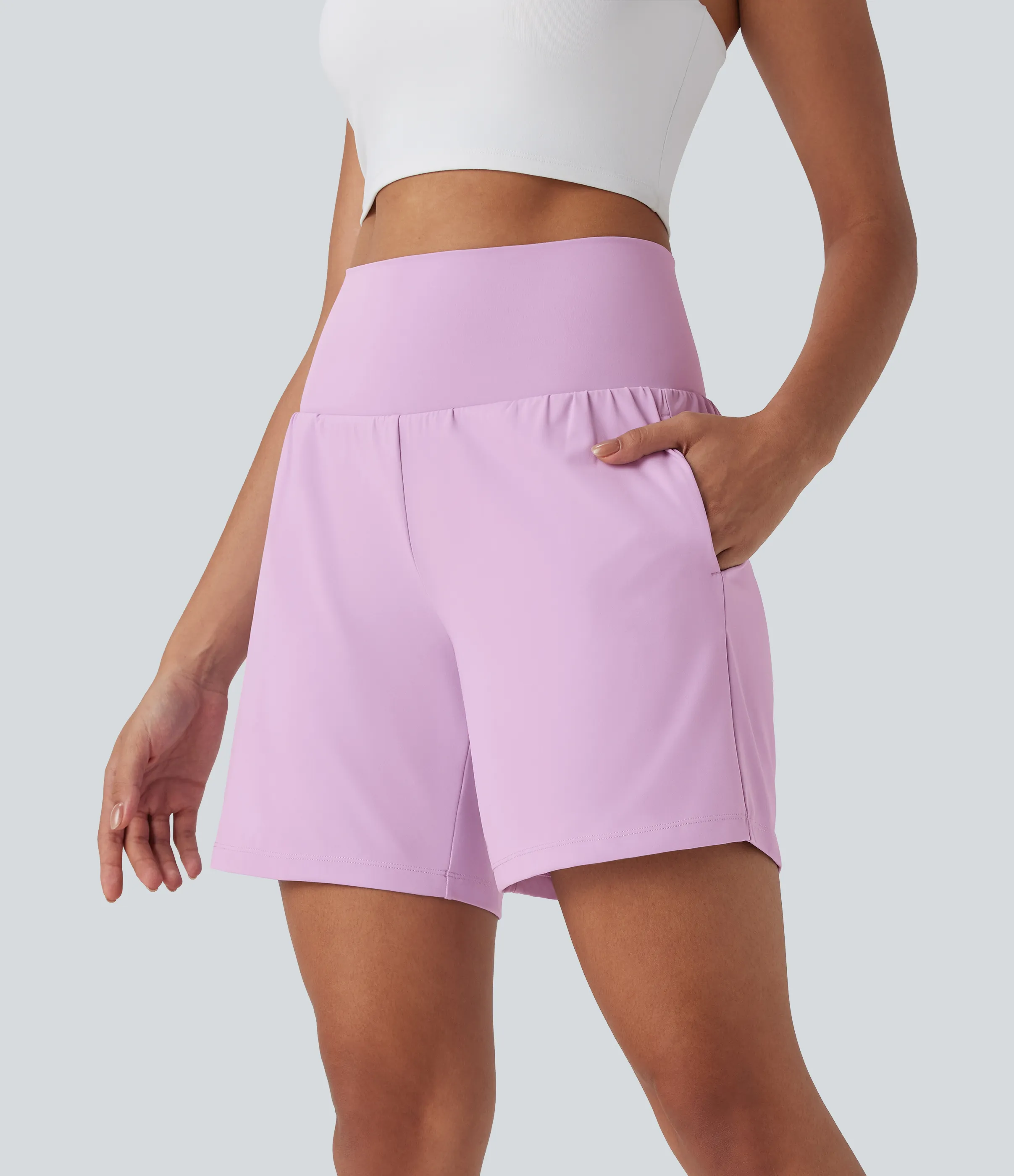 Halara Pantalones cortos de yoga Softlyzero™ Airy 2 en 1 de 17.5cm de tiro alto con tacto fresco y bolsillos - Orchid Bouquet - XS sold by Halara