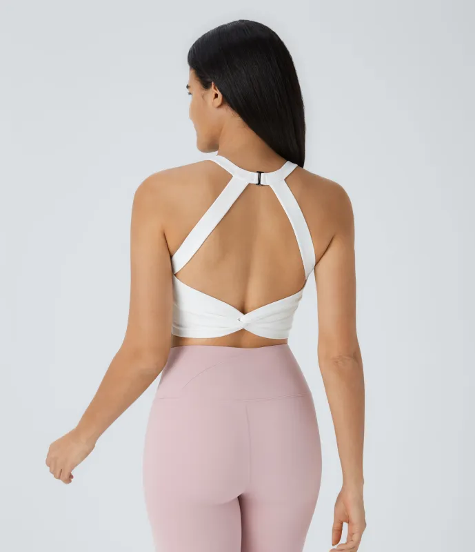 Halara Top corto de yoga SoftlyZero™ Plush afelpado con abertura en copas D-F - White - S made by Halara