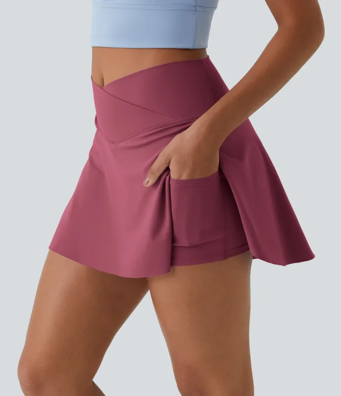 Halara Minifalda tenis Softlyzero™ Airy Crossover 2 en 1 bolsillo lateral tacto fresco tacto suave diario Lucid-UPF 50+ - Cordovan - XS made by Halara