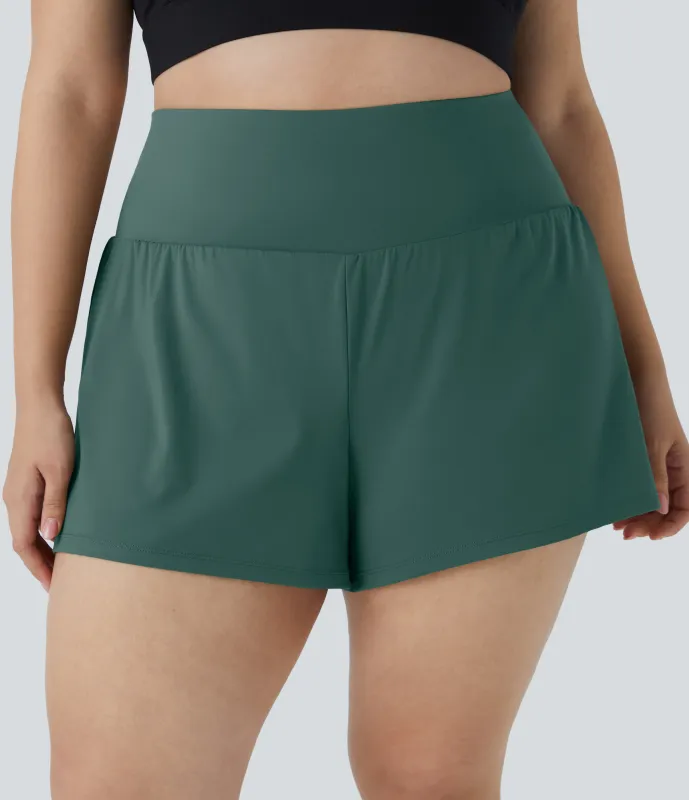 Halara Pantalón corto gimnasio bolsillo trasero lateral oculto 2 en 1 talla grande 6.3cm - Blue Spruce - 3X made by Halara