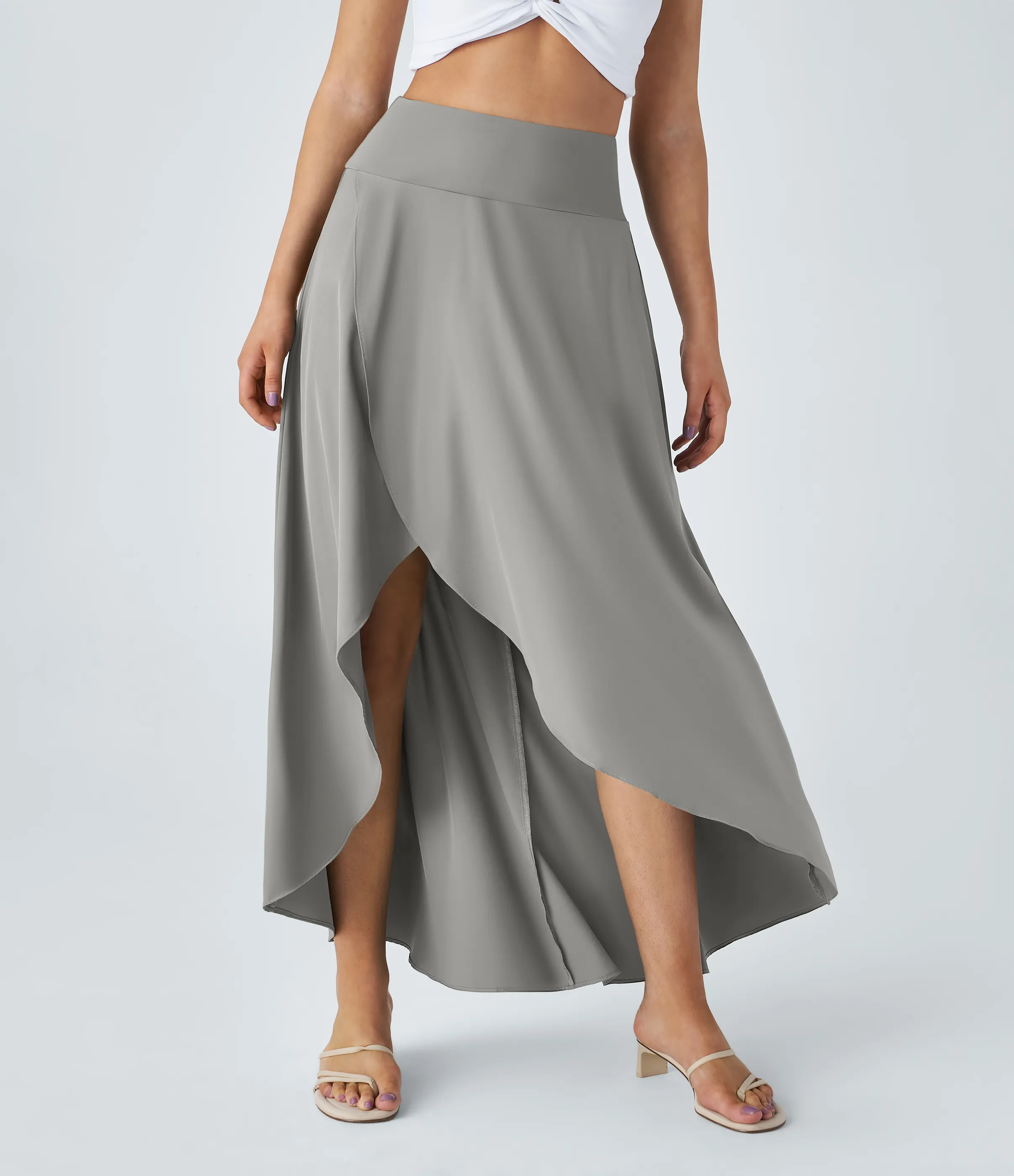 Halara Falda Breezeful™ larga regular tiro alto volante alto bajo 2 en 1 fluida secado rápido - Dust Gray - M(regular) sold by Halara product image thumbnail 4