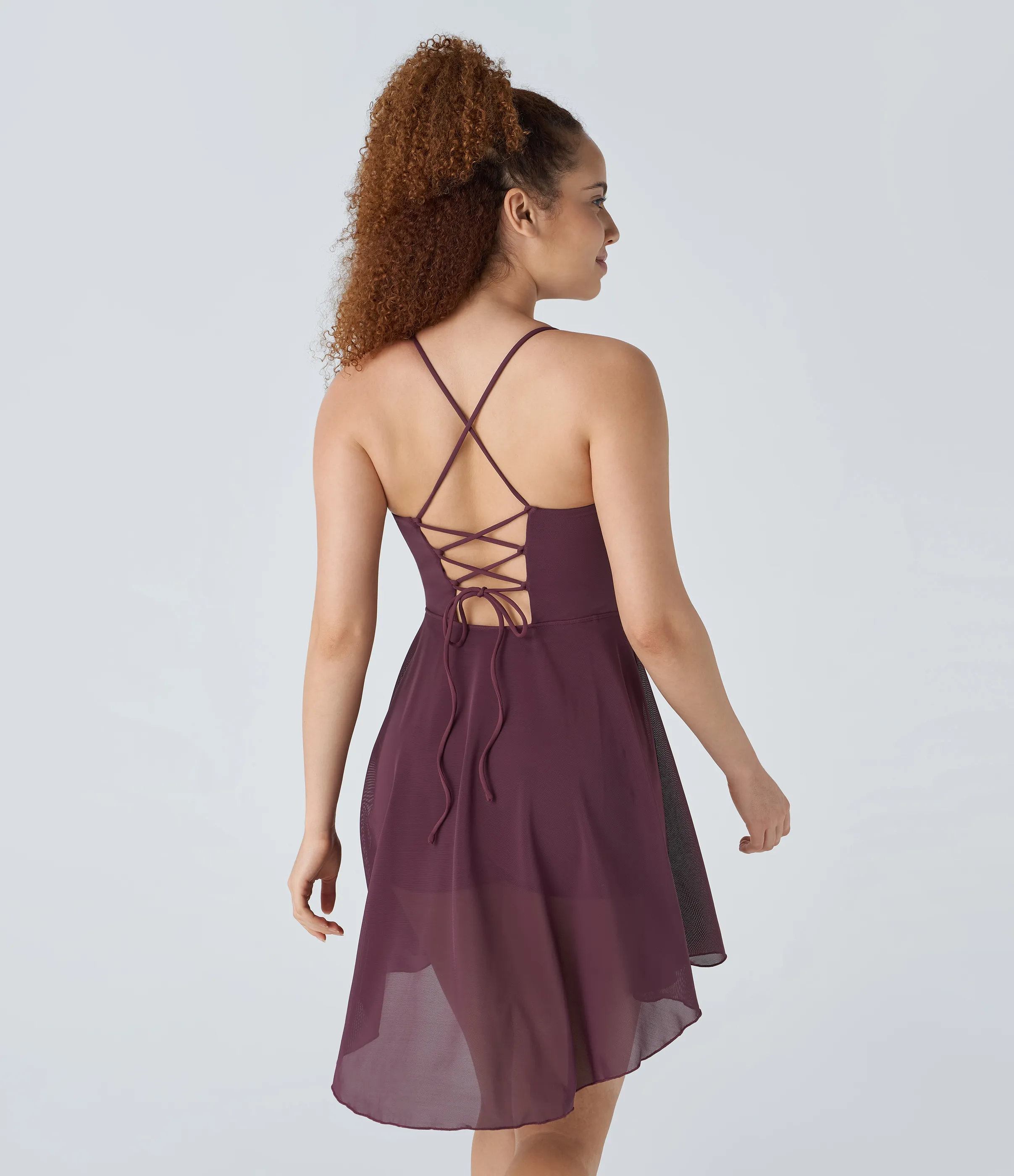 Halara Vestido deportivo mini de baile asimétrico con corset, encaje y malla en contraste con bolsillos en copas D-F - Evening Red - S sold by Halara