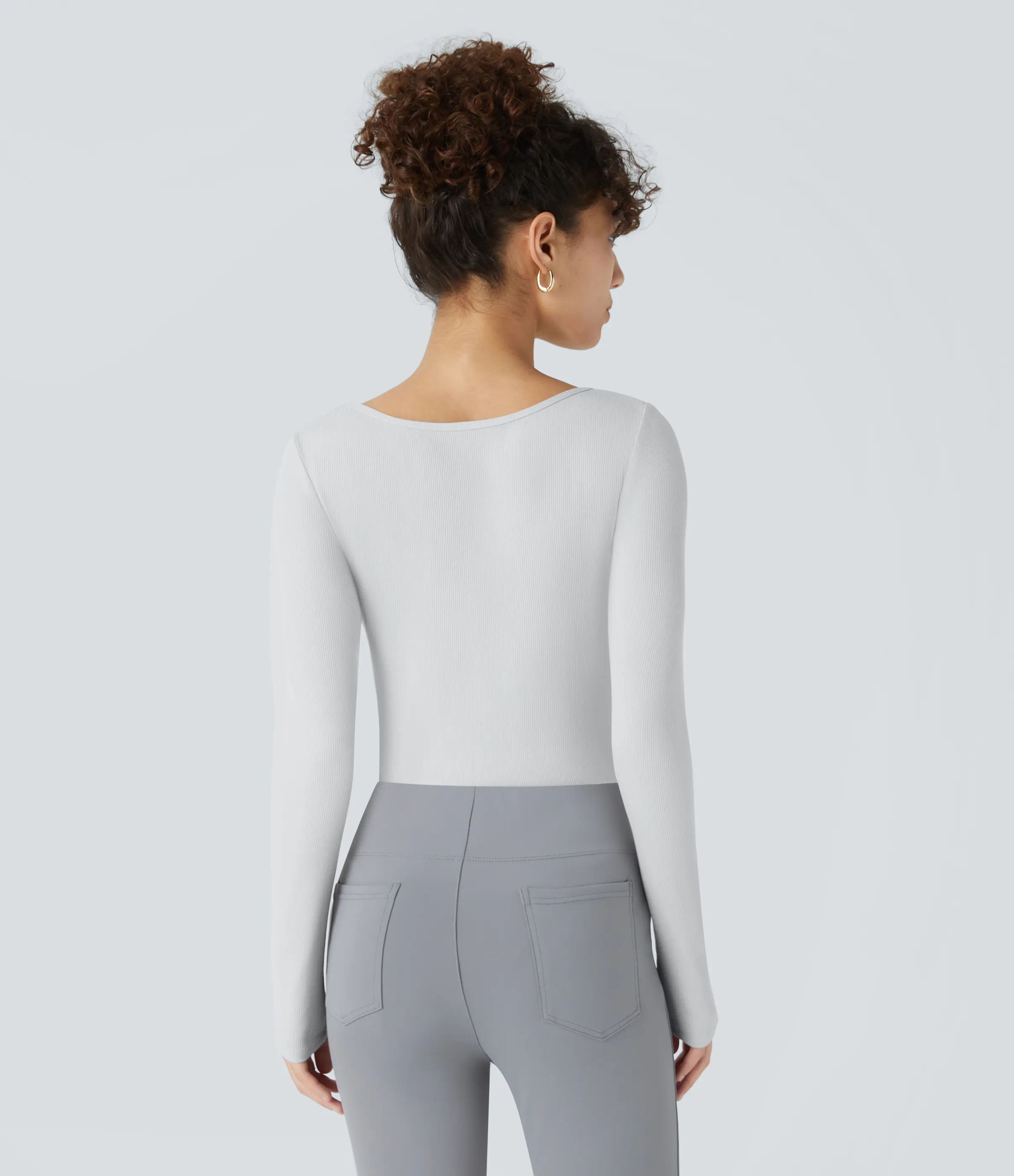 Halara Body oficina ajustado botón manga larga cuello cuadrado acanalado - Glacier Gray - XL sold by Halara product image thumbnail 4
