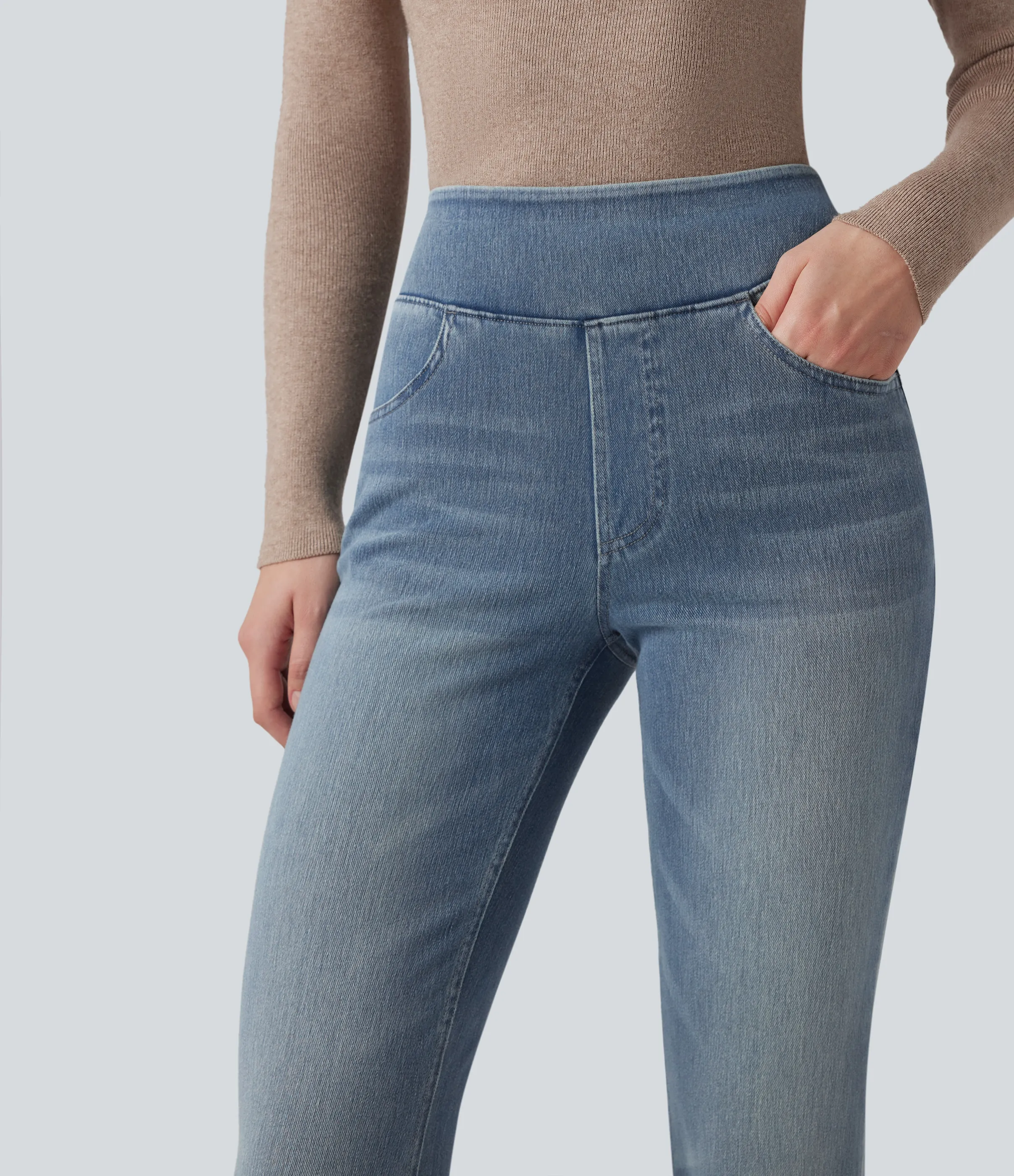 Halara Jeans Halara Flex™ Denim tiro alto lavado elástico múltiple bolsillo corte acampanado - Sunset Blue Denim - XL(petite) sold by Halara product image thumbnail 5