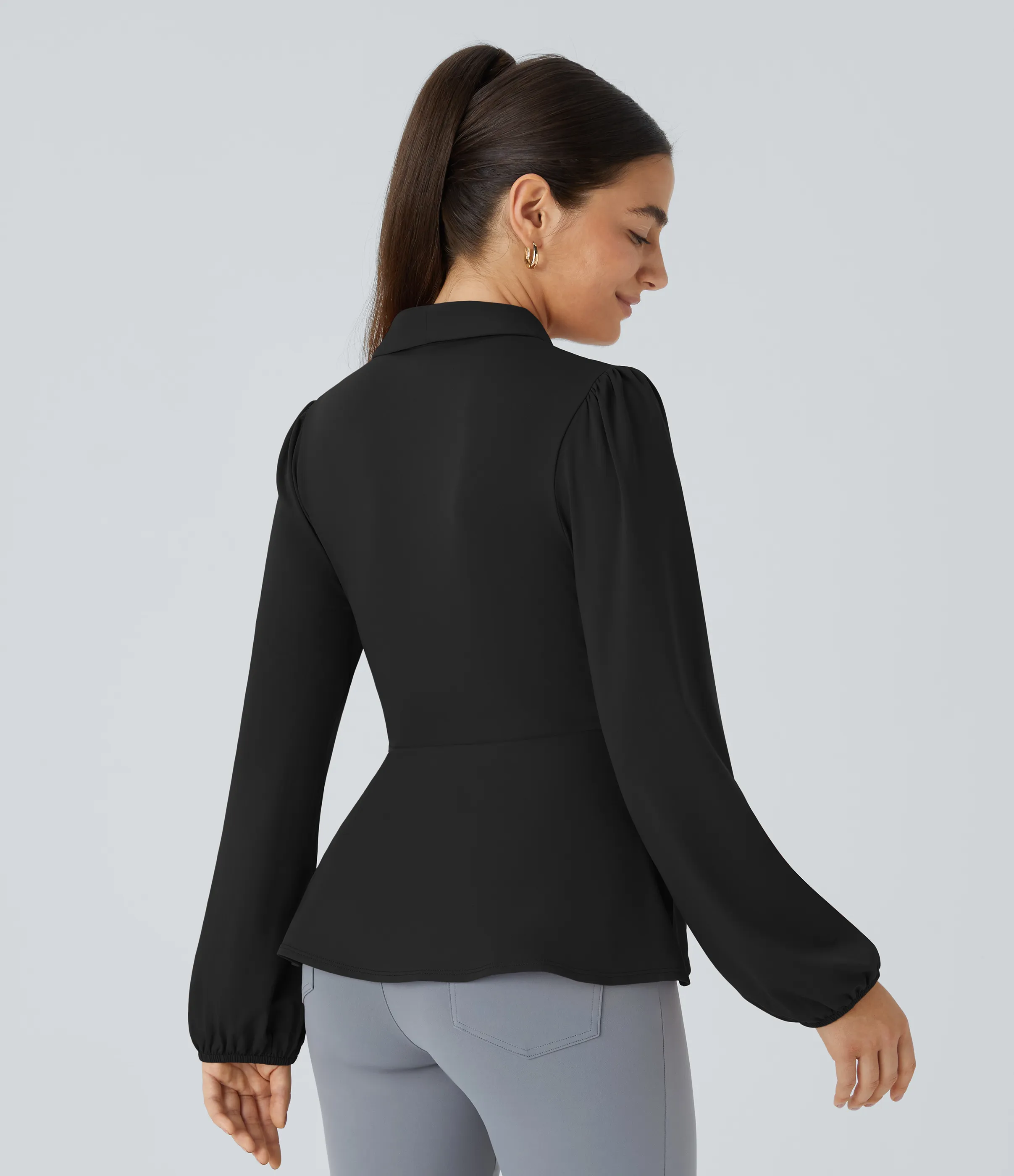 Halara Blusa oficina cuello chal lazo lateral cruzado dobladillo volante - Black - L sold by Halara product image thumbnail 3