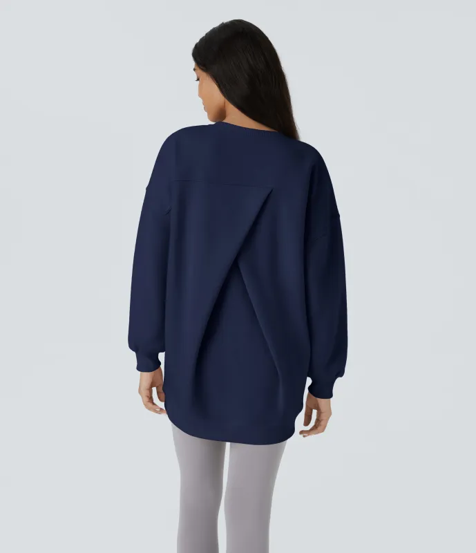 Halara Sudadera polar gran tamaño bolsillo lateral manga larga cuello redondo - Ocean Cavern - L made by Halara