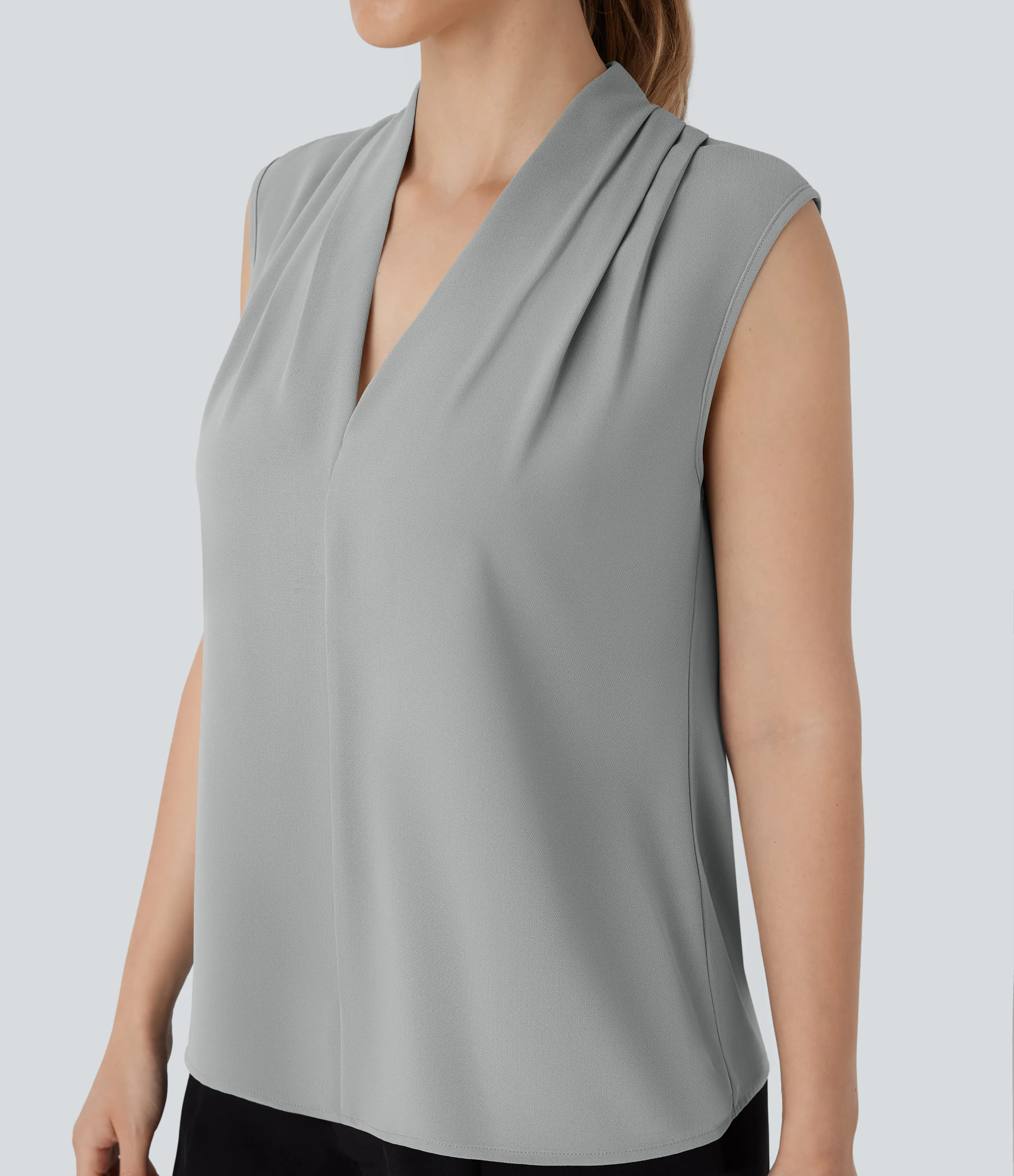 Halara Blusa oficina sin mangas cuello V - Mist Grey - M sold by Halara product image thumbnail 5