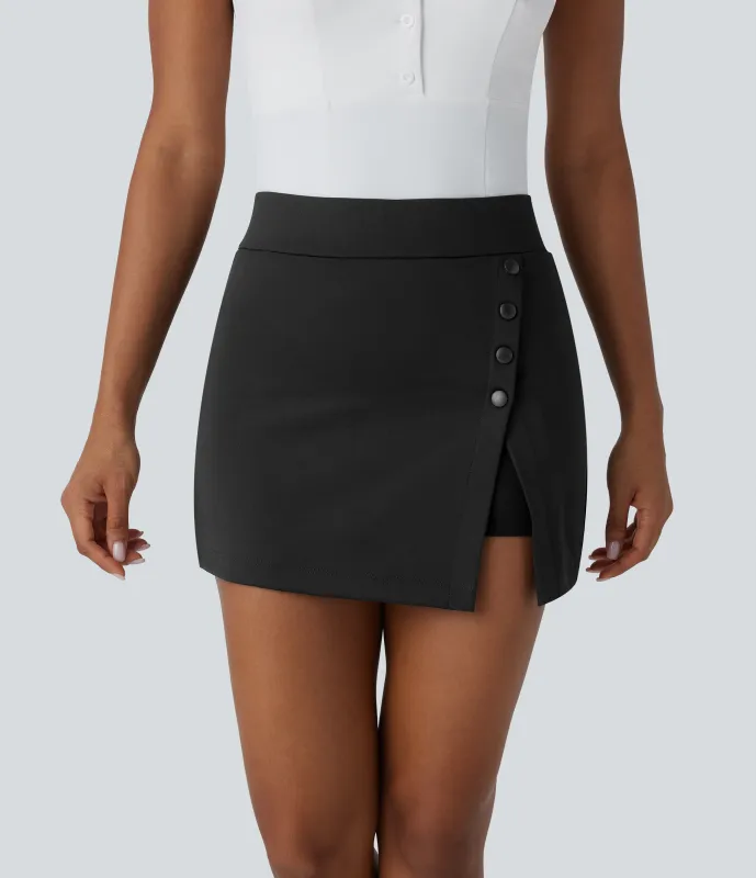 Halara Mini Falda golf tiro alto botón decorativo 2 en 1 bolsillo lateral secado rápido bolsillo tee golf - UPF 40+ - Black - S(regular) made by Halara