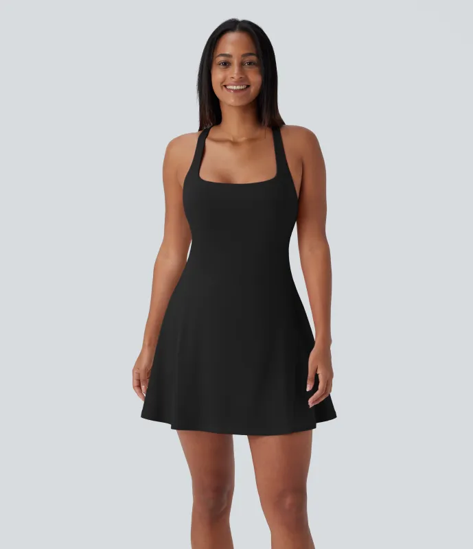 Halara Mini Vestido yoga activo bolsillo lateral sin espalda 2 en 1 - Edición Easy Peezy - UPF50+ - Black - XS made by Halara