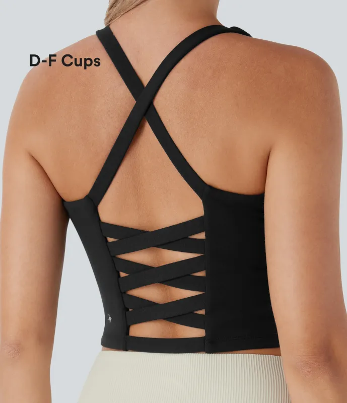 Halara Top corto de yoga en copas D-F - Black - S sold by Halara