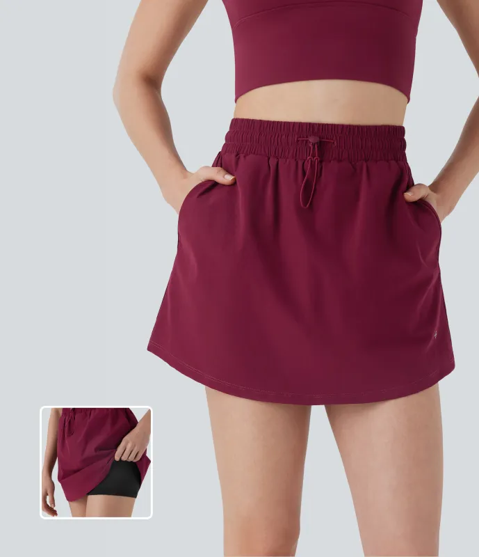 Halara Minifalda de yoga 2 en 1 de tiro alto con cordón y bolsillos - Rhubarb - M(regular) made by Halara