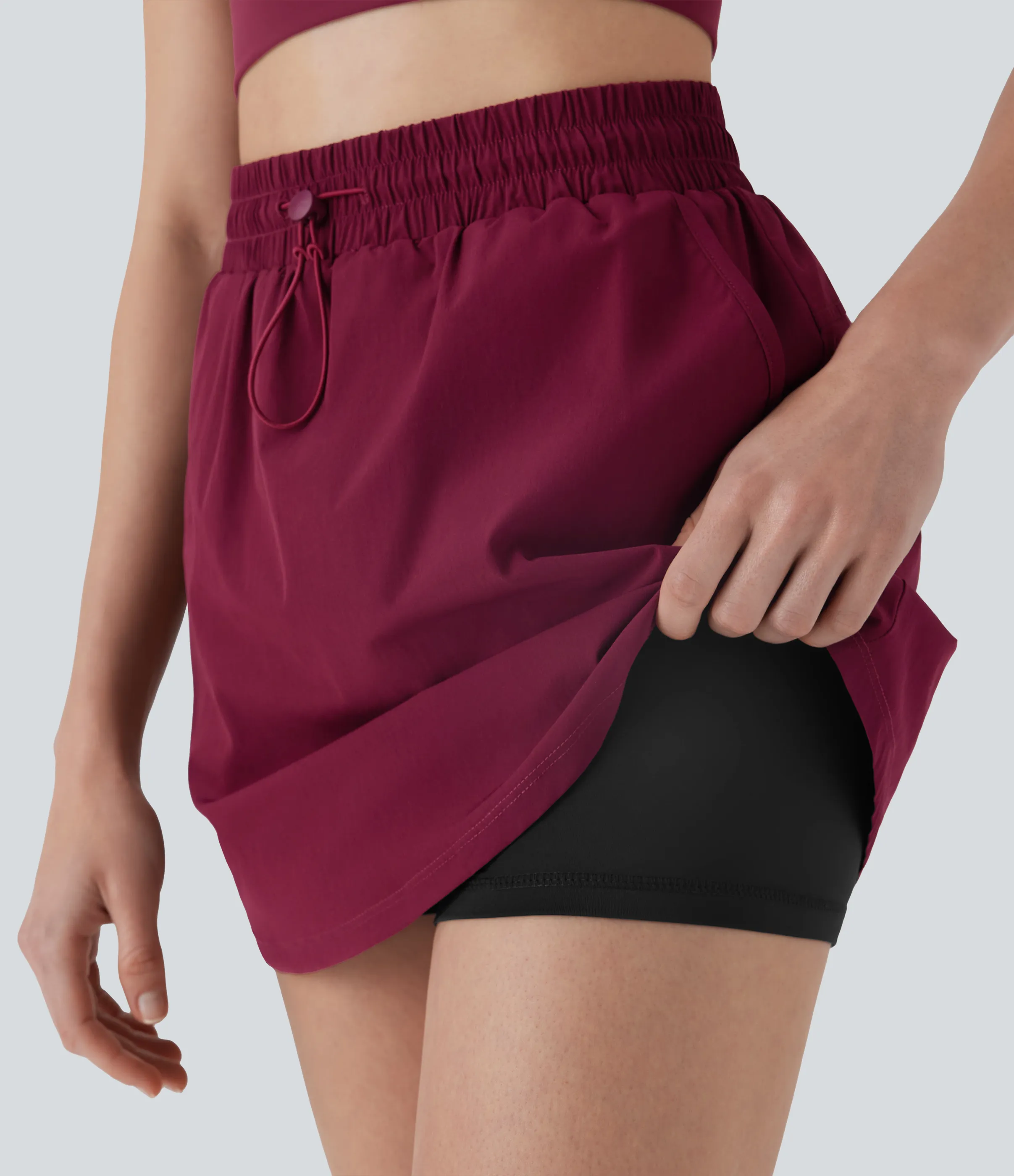 Halara Minifalda de yoga 2 en 1 de tiro alto con cordón y bolsillos - Rhubarb - M(regular) sold by Halara product image thumbnail 5