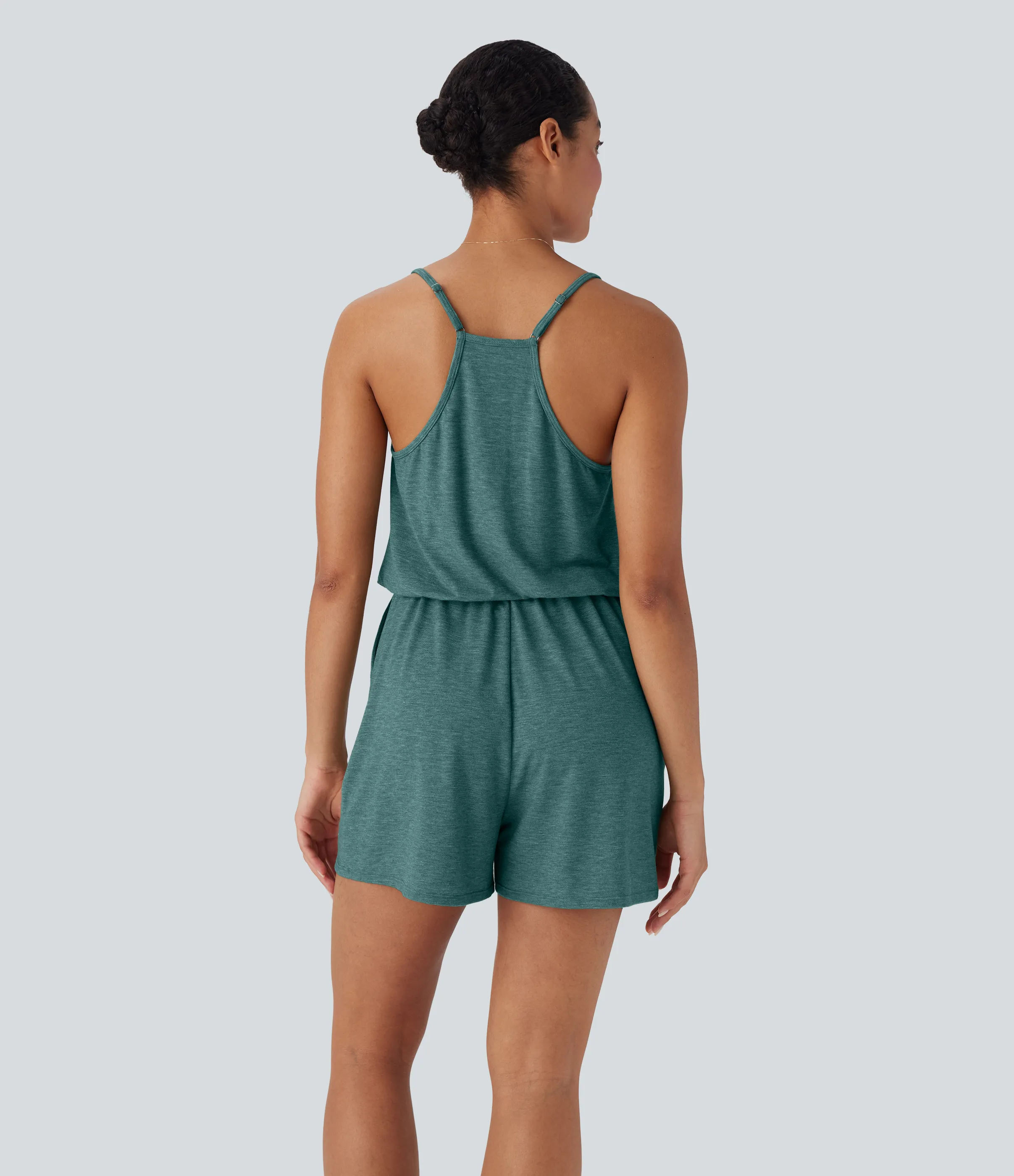 Halara Mono relajado ancho con tirantes ajustables y bolsillos - Jade Green Floral Yarn - XS sold by Halara product image thumbnail 3