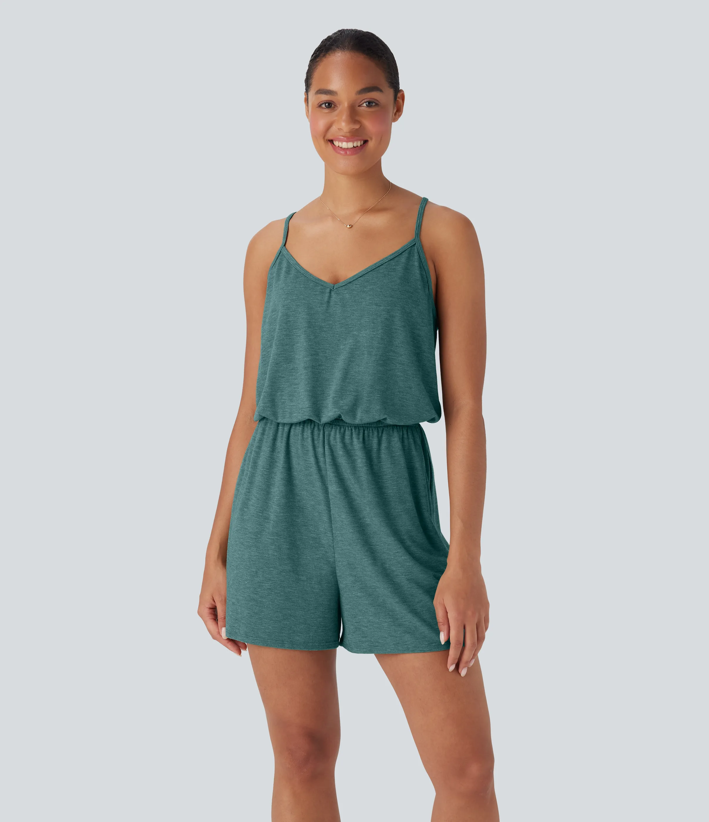 Halara Mono relajado ancho con tirantes ajustables y bolsillos - Jade Green Floral Yarn - XS sold by Halara product image thumbnail 4