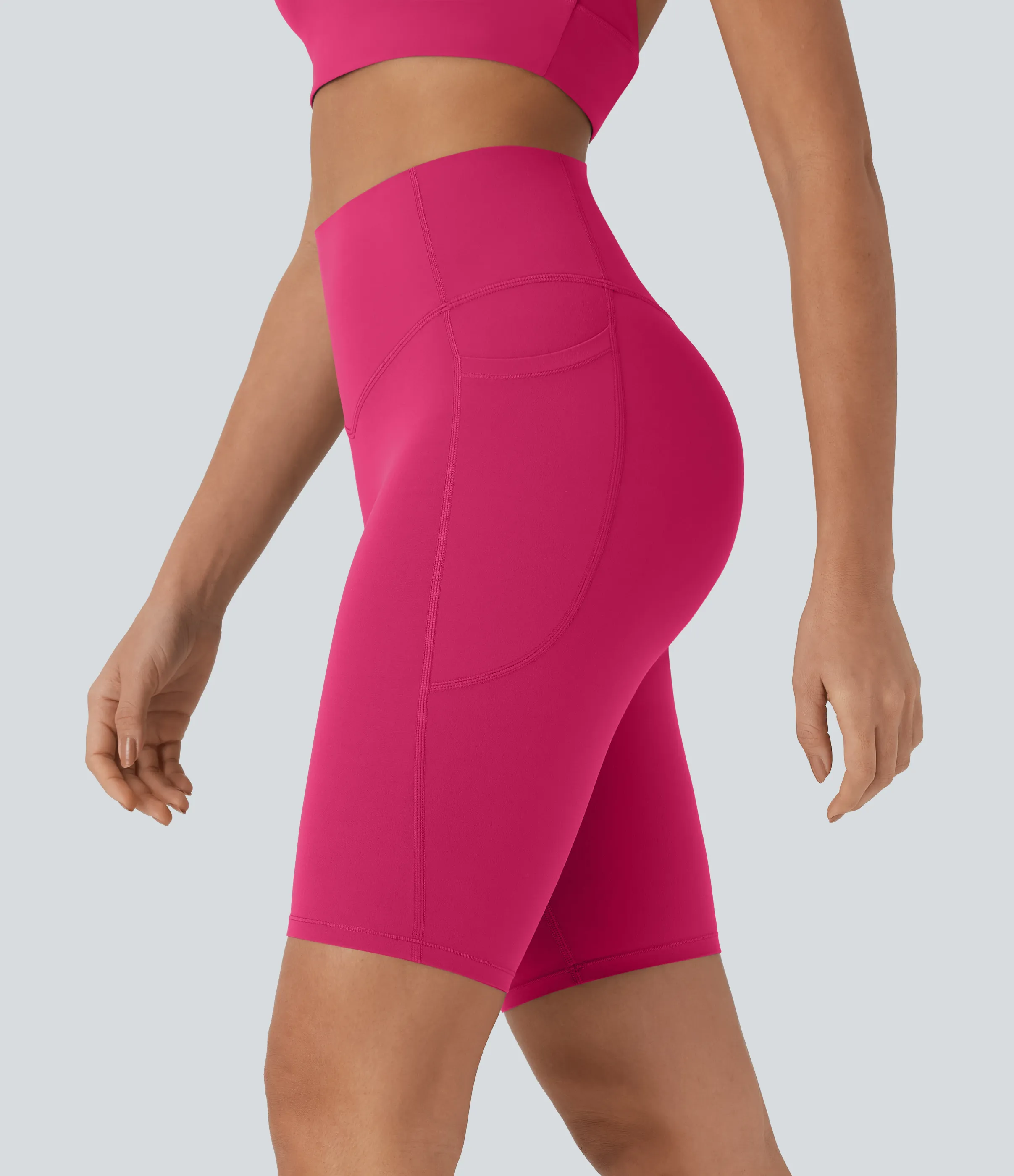 Halara Shorts biker Halara UltraSculpt™ moldeadores tiro alto con reductor de abdomen y bolsillos laterales 22.8cm - Bright Rose - M sold by Halara