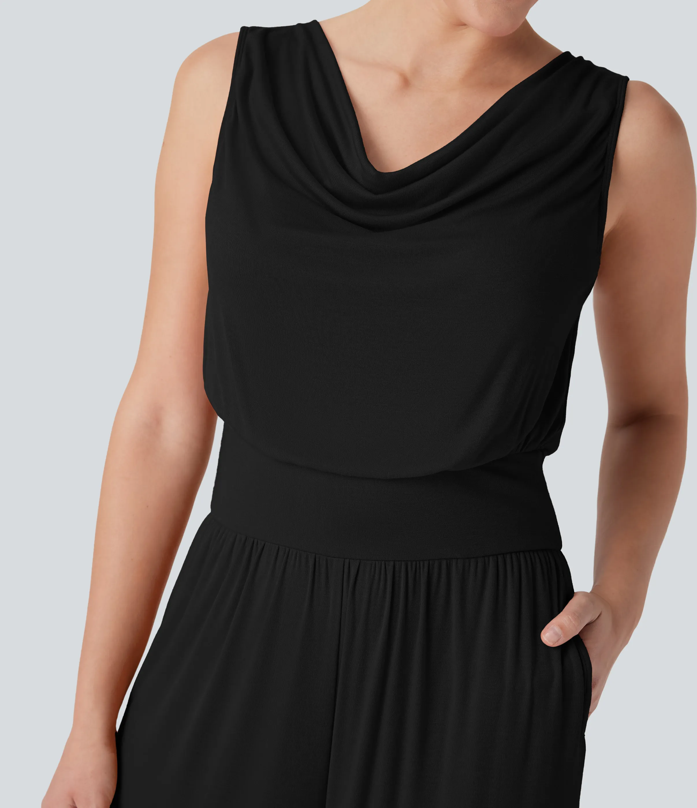 Halara Mono casual ancho sin mangas con cuello vuelto acanalado y bolsillos laterales - Black - S(regular) sold by Halara product image thumbnail 5