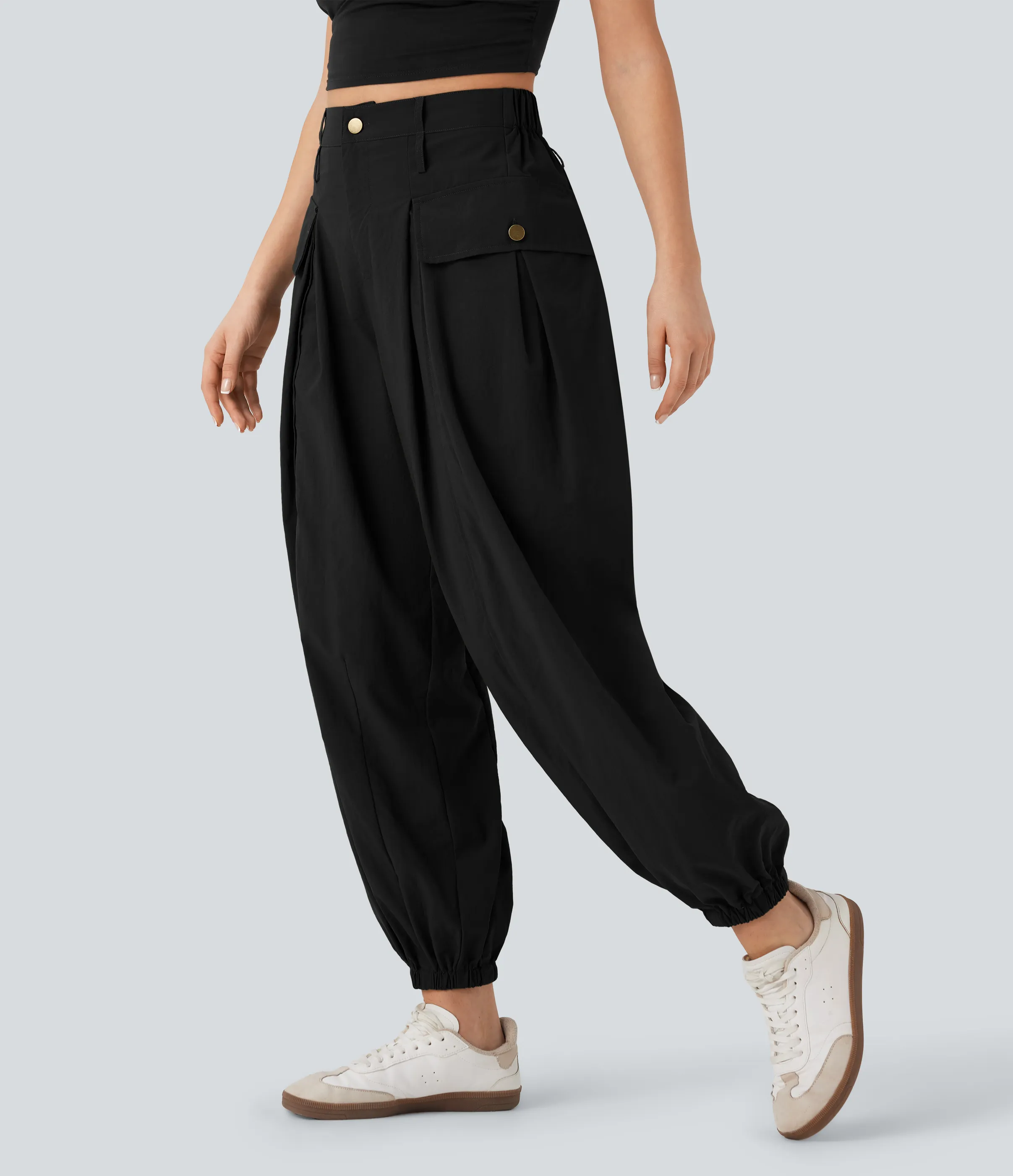 Halara Joggers cargo casuales de tiro alto con bolsillos con solapa - Black - XS(regular) sold by Halara product image thumbnail 4