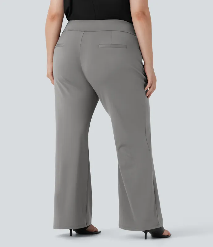 Halara Pantalón Halara Flex™ oficina acampanado tiro alto talla grande bolsillo lateral cremallera - Silent Storm - 3X(regular) made by Halara