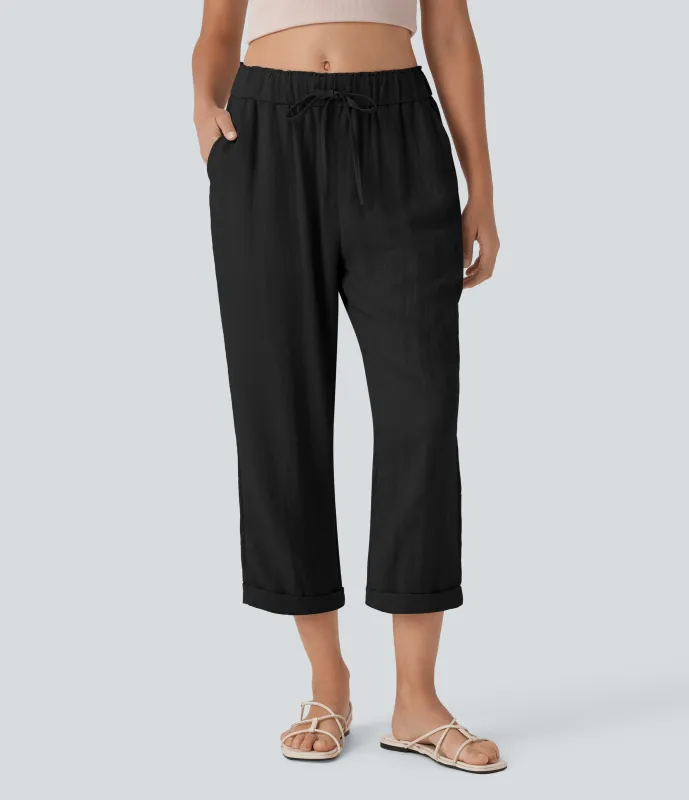 Halara Pantalones casuales ajustados de tiro medio con cordón y bolsillos - Black - M(regular) made by Halara