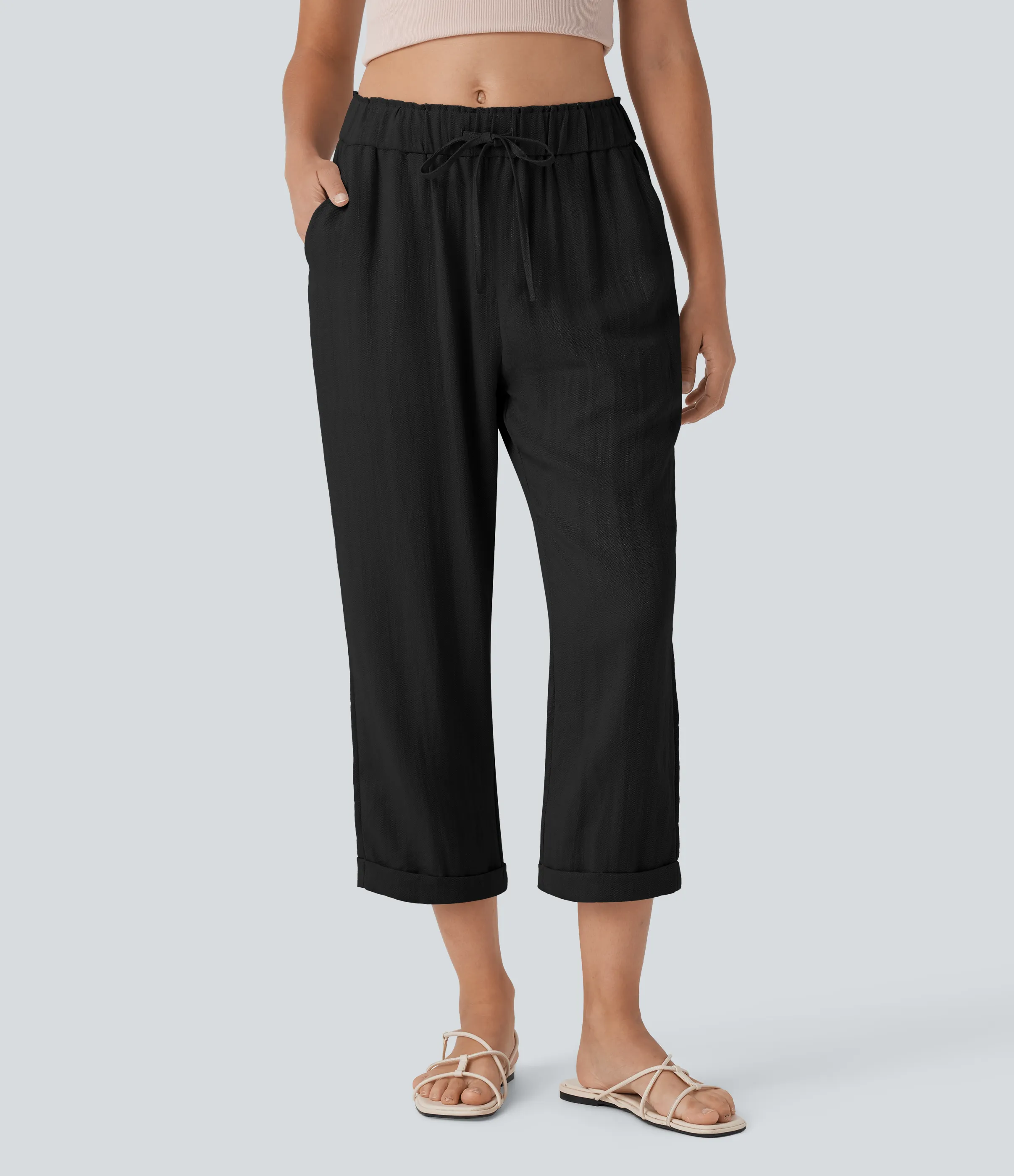 Halara Pantalones casuales ajustados de tiro medio con cordón y bolsillos - Black - M(regular) sold by Halara product image thumbnail 2