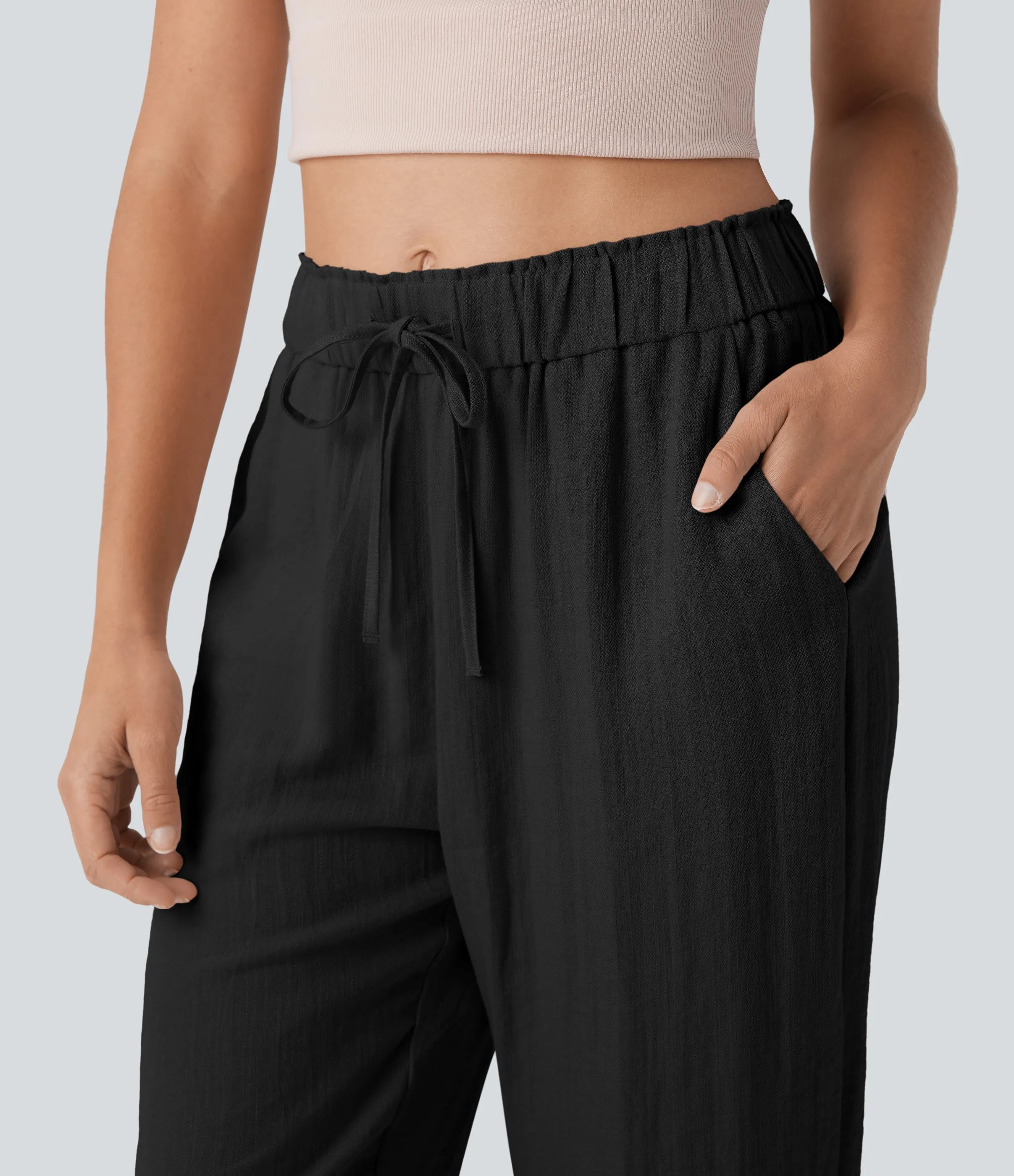 Halara Pantalones casuales ajustados de tiro medio con cordón y bolsillos - Black - M(regular) sold by Halara product image thumbnail 5